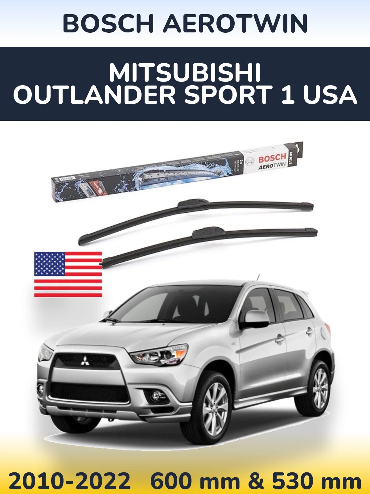 Комплект передніх щіток BOSCH AeroTwin 600 & 530 мм для Mitsubishi Outlander Sport 1 USA 2010-2022