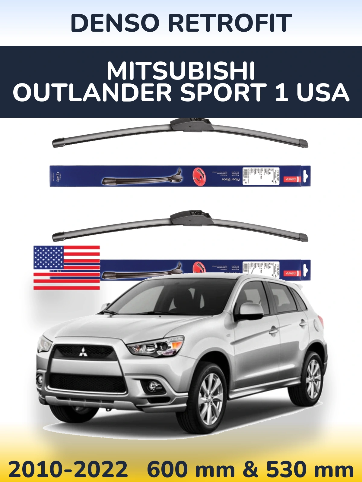 Комплект передніх щіток Denso Retrofit 600 & 530 мм для Mitsubishi Outlander Sport 1 USA 2010-2022
