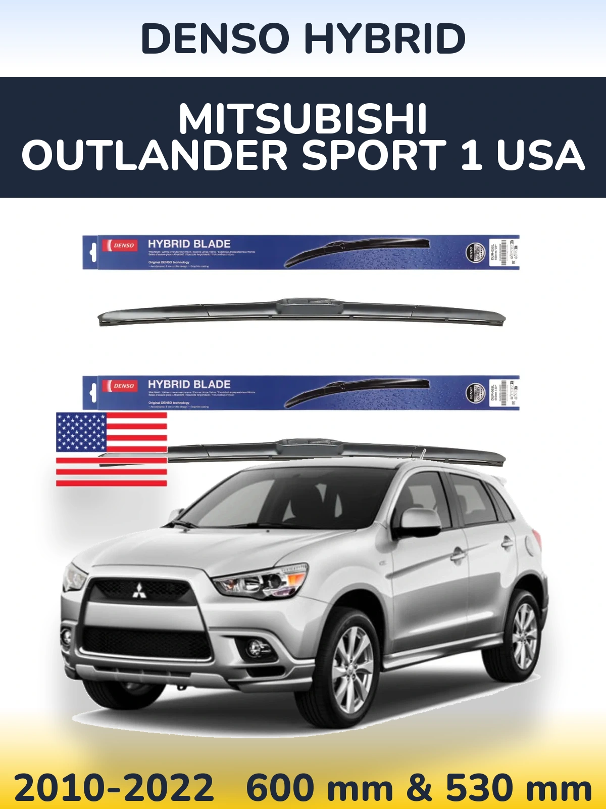 Комплект передніх щіток Denso Hybrid 600 & 530 мм для Mitsubishi Outlander Sport 1 USA 2010-2022