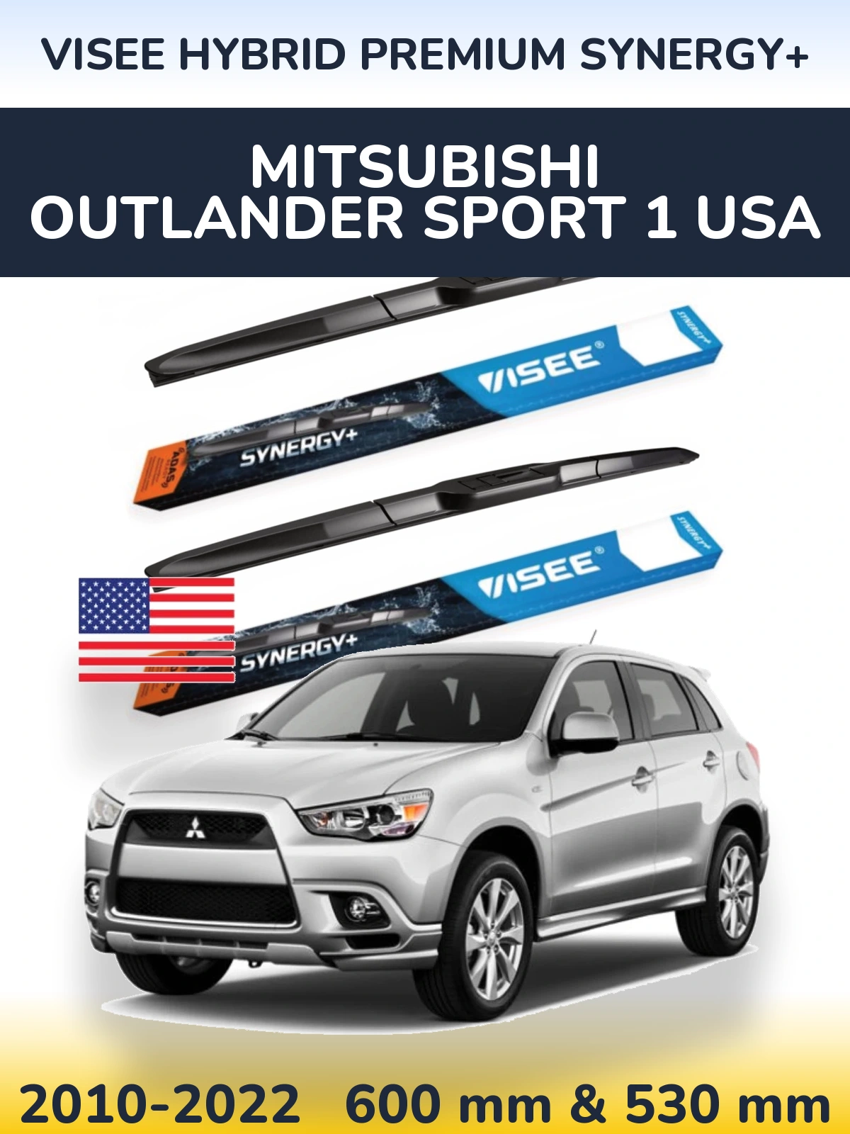 Комплект передніх щіток VISEE HYBRID PREMIUM SYNERGY+ 600 & 530 мм для Mitsubishi Outlander Sport 1 USA 2010-2022