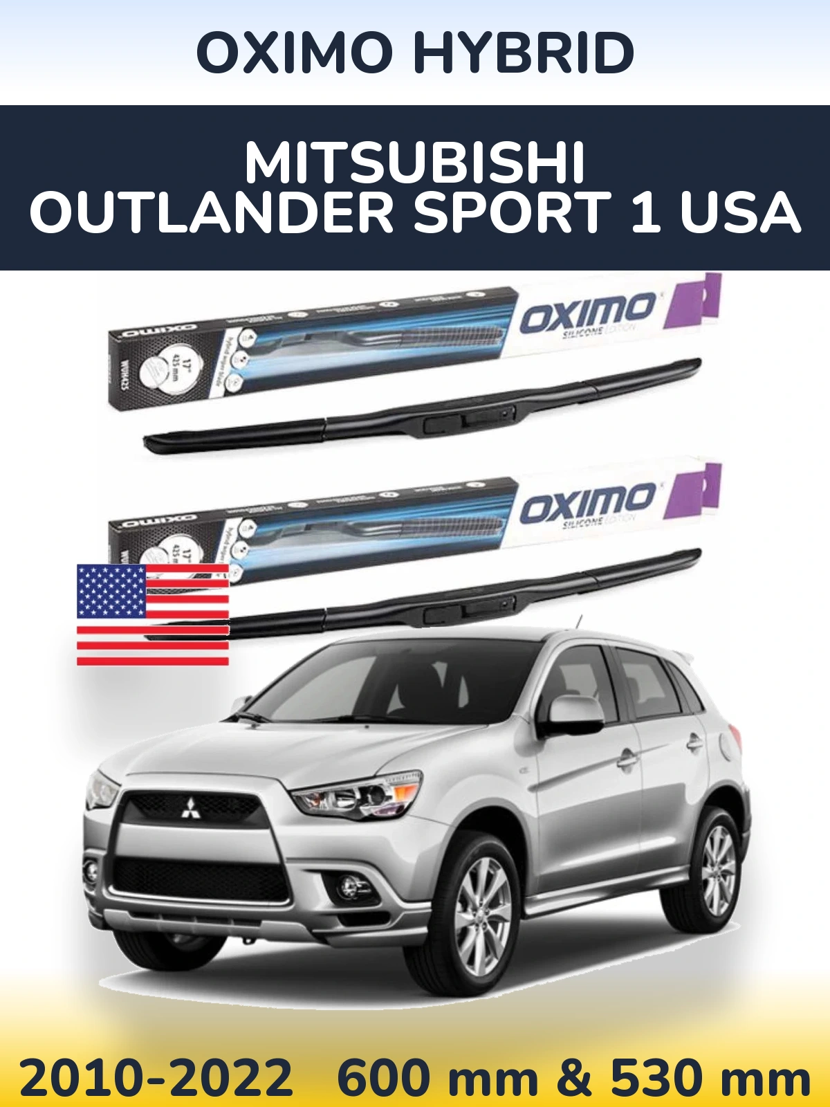 Sada předních stěračů Oximo Hybrid 600 a 530 mm pro Mitsubishi Outlander Sport 1 USA 2010-2022