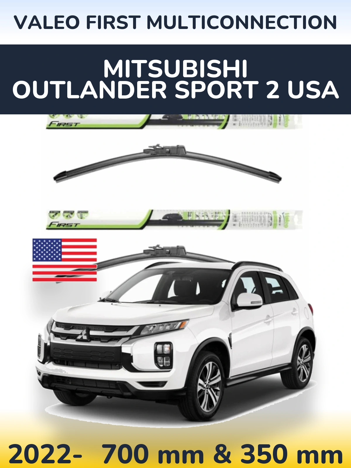 Sada předních stěračů Valeo First MultiConnection 700 a 350 mm pro Mitsubishi Outlander Sport 2 USA 2022-2026