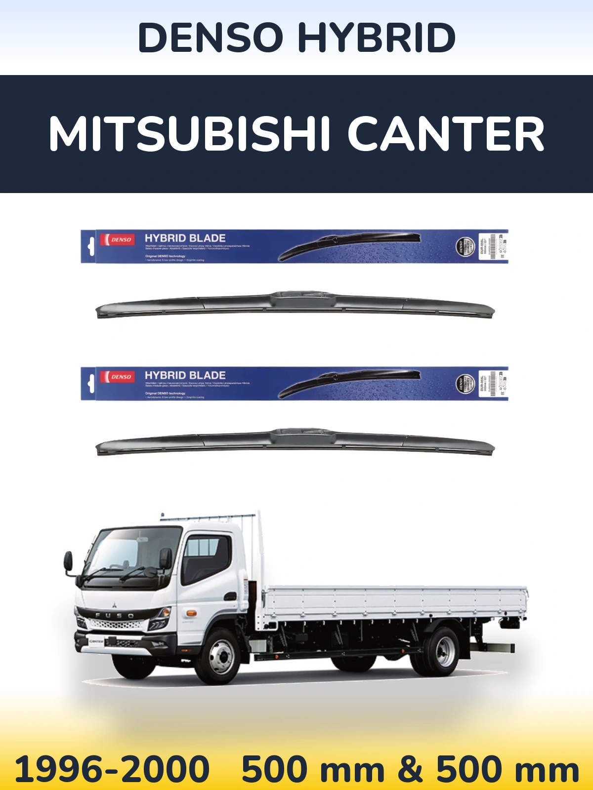 Sada předních stěračů Denso Hybrid 500 a 500 mm pro Mitsubishi Canter 1996-2000