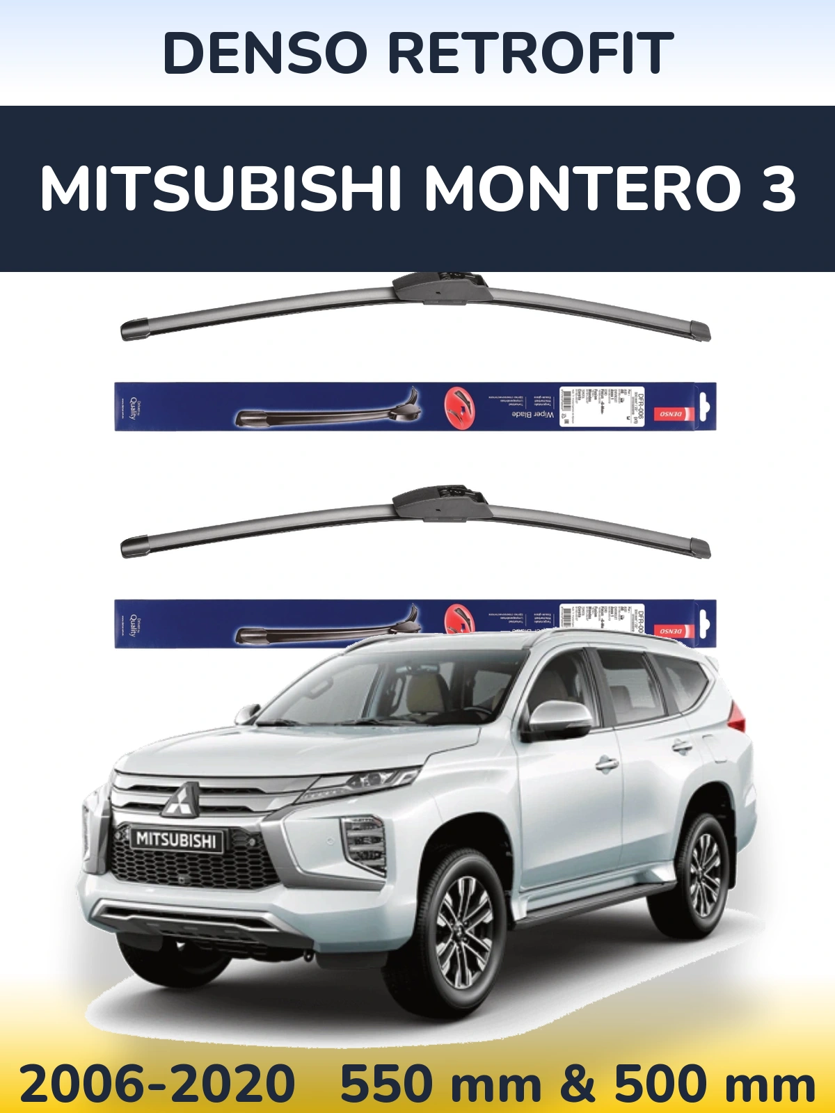 Sada předních stěračů Denso Retrofit 550 a 500 mm pro Mitsubishi Montero 3 2006-2020
