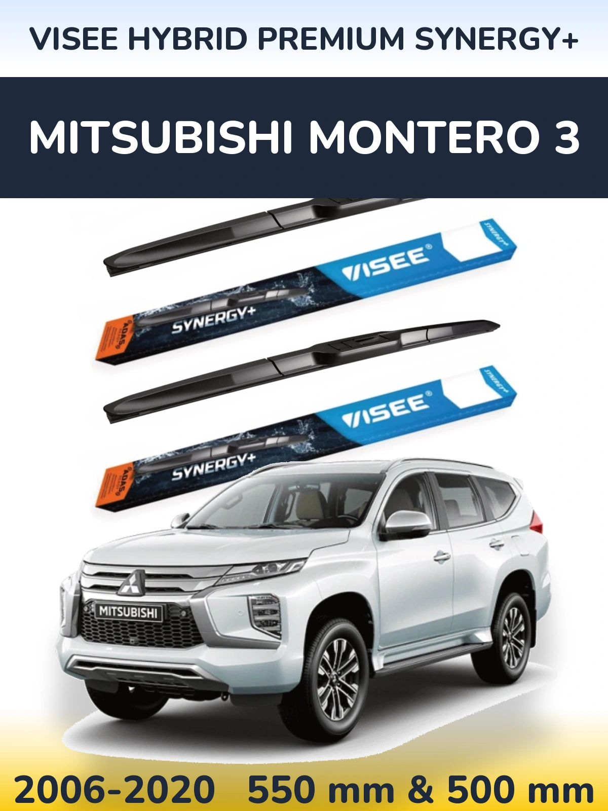 Sada předních stěračů VISEE HYBRID PREMIUM SYNERGY+ 550 a 500 mm pro Mitsubishi Montero 3 2006-2020