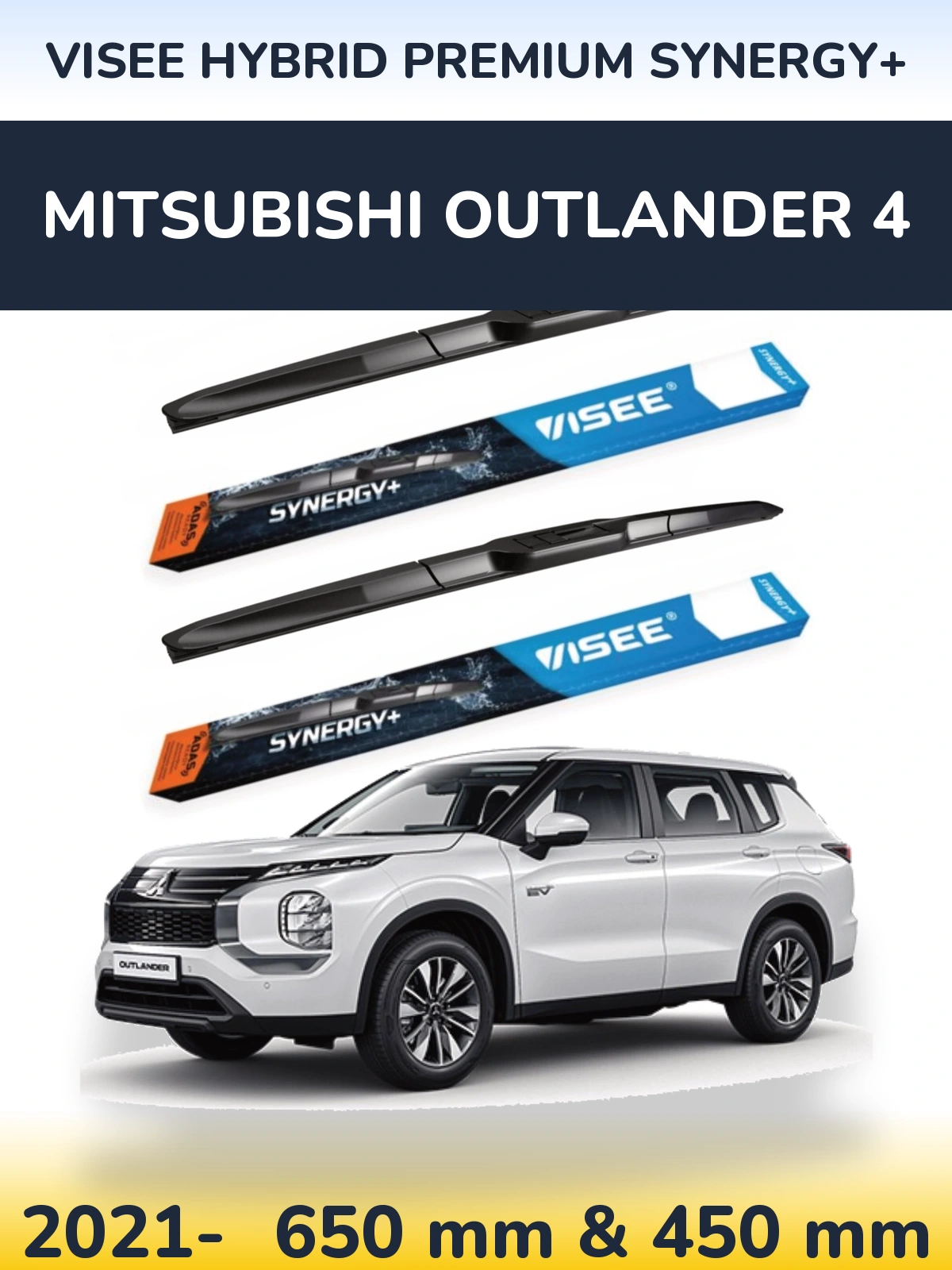 Sada předních stěračů VISEE HYBRID PREMIUM SYNERGY+ 650 a 450 mm pro Mitsubishi Outlander 4 2021-2026