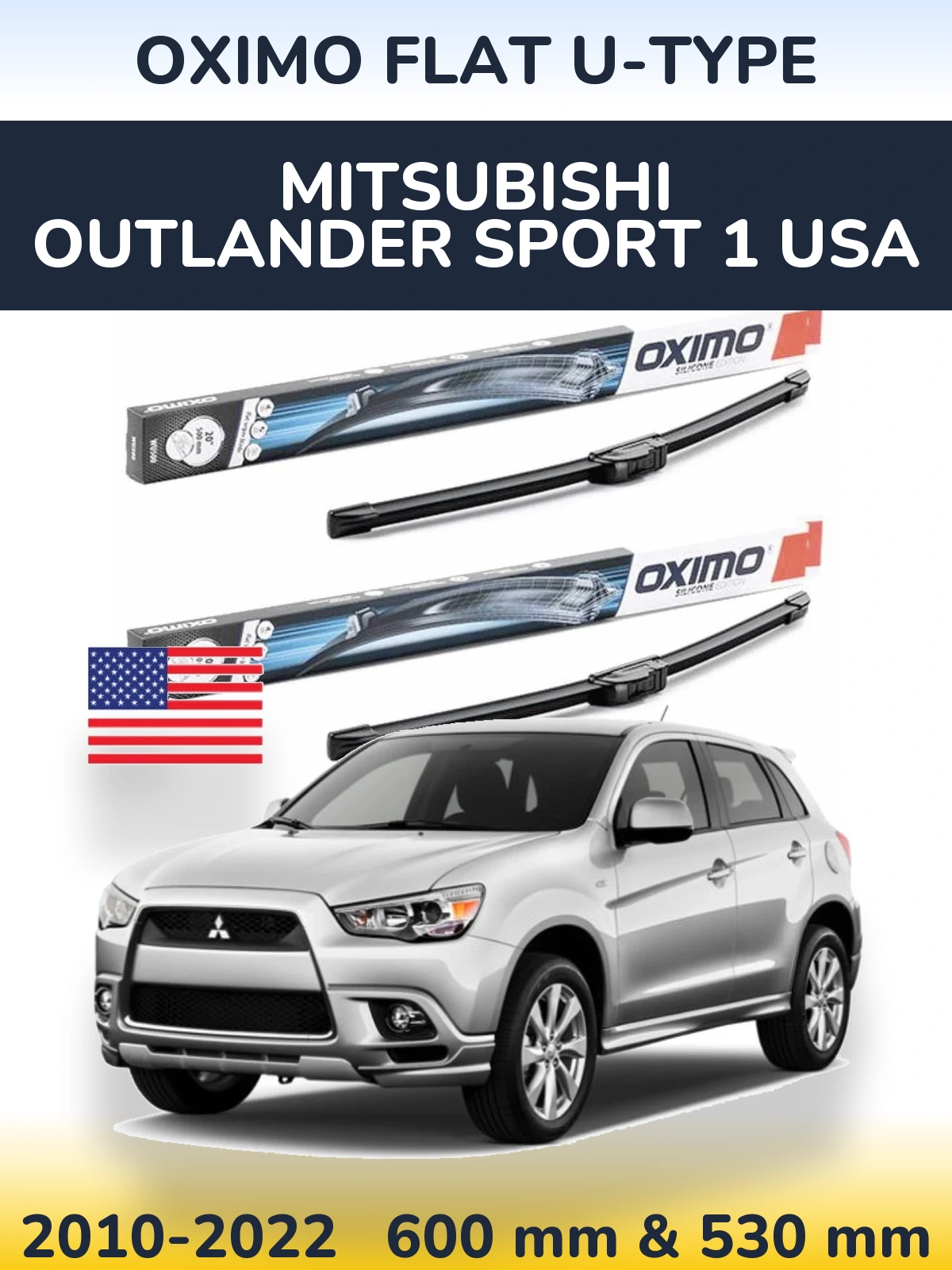 Комплект передніх щіток Oximo Flat U-type 600 & 530 мм для Mitsubishi Outlander Sport 1 USA 2010-2022