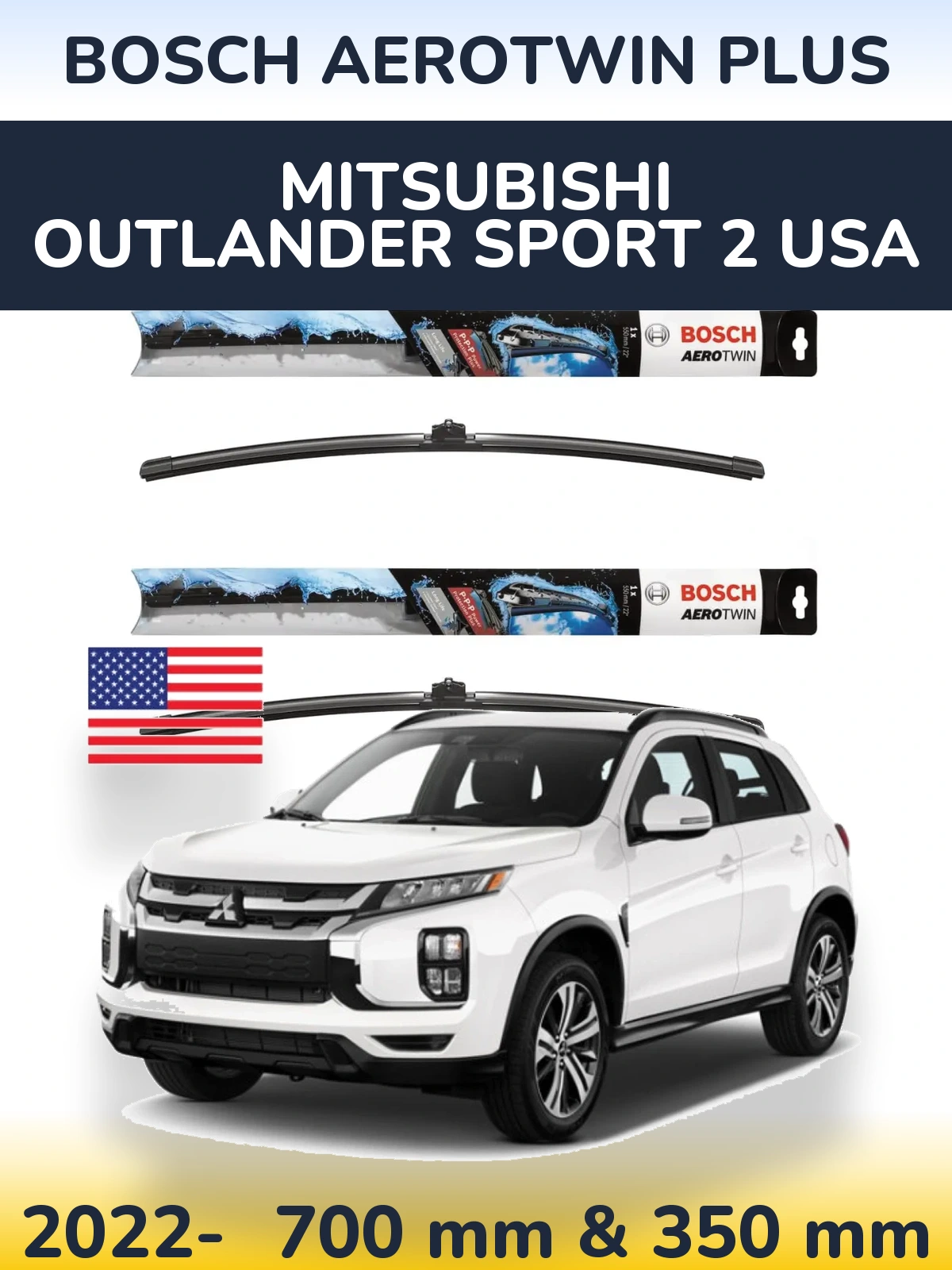 Sada předních stěračů BOSCH AeroTwin Plus 700 a 350 mm pro Mitsubishi Outlander Sport 2 USA 2022-2026