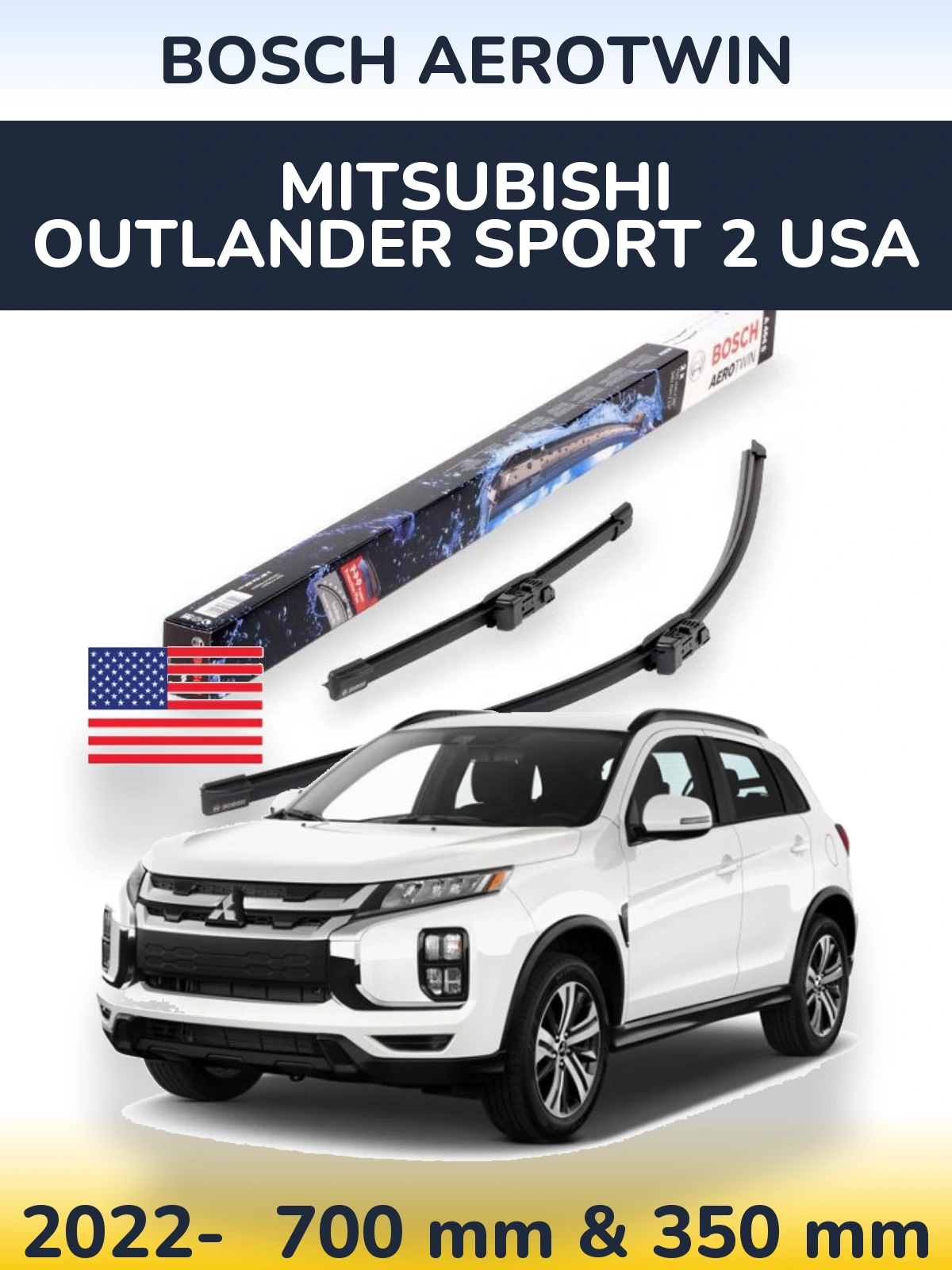 Sada předních stěračů BOSCH AeroTwin 700 a 350 mm pro Mitsubishi Outlander Sport 2 USA 2022-2026