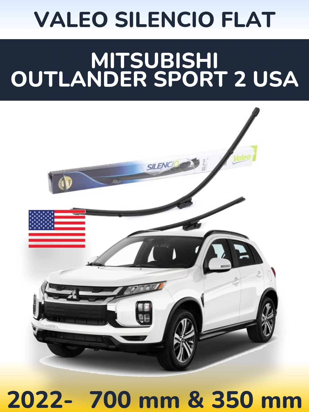Sada předních stěračů Valeo Silencio Flat 700 a 350 mm pro Mitsubishi Outlander Sport 2 USA 2022-2026