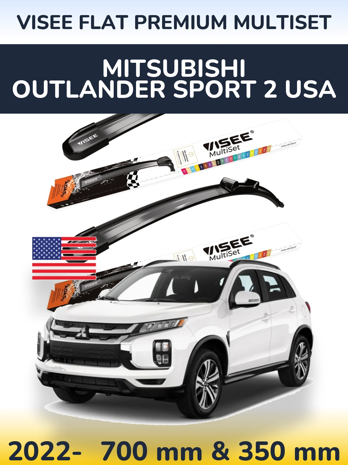 Sada předních stěračů VISEE FLAT PREMIUM MultiSet 700 a 350 mm pro Mitsubishi Outlander Sport 2 USA 2022-2026