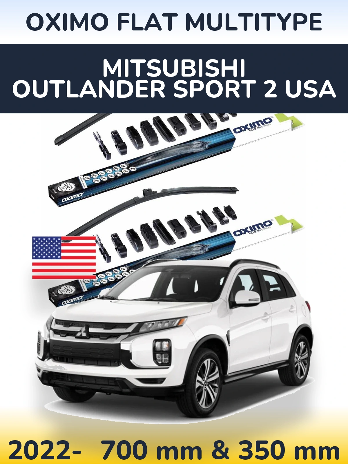 Sada předních stěračů Oximo Flat MultiType 700 a 350 mm pro Mitsubishi Outlander Sport 2 USA 2022-2026