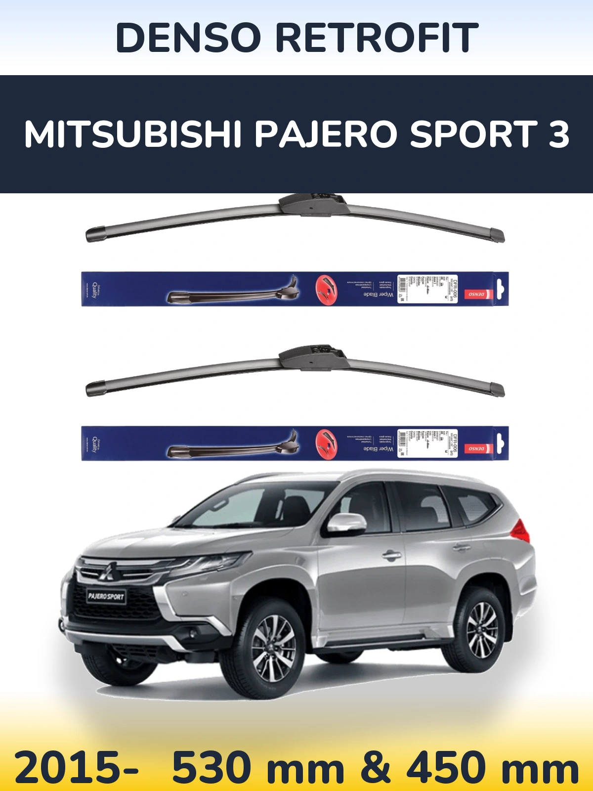 Sada předních stěračů Denso Retrofit 530 a 450 mm pro Mitsubishi Pajero Sport 3 2015-2026