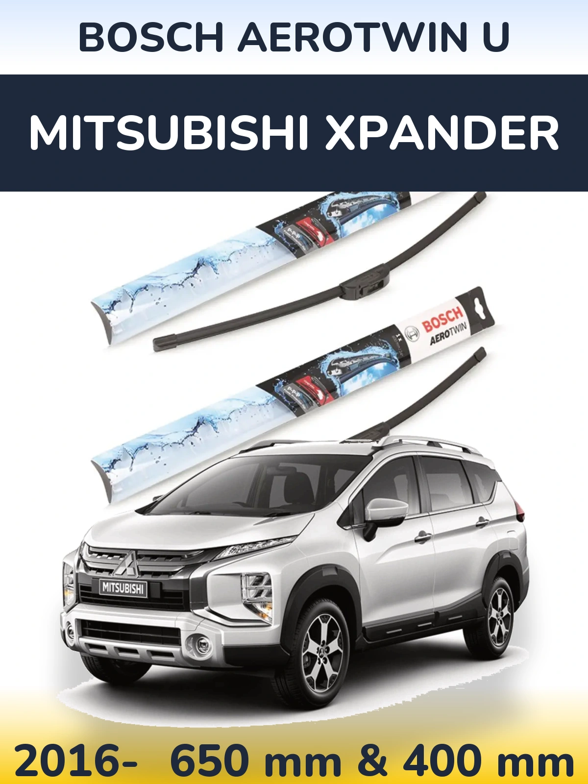Sada předních stěračů BOSCH AeroTwin U 650 a 400 mm pro Mitsubishi Xpander 2016-2026