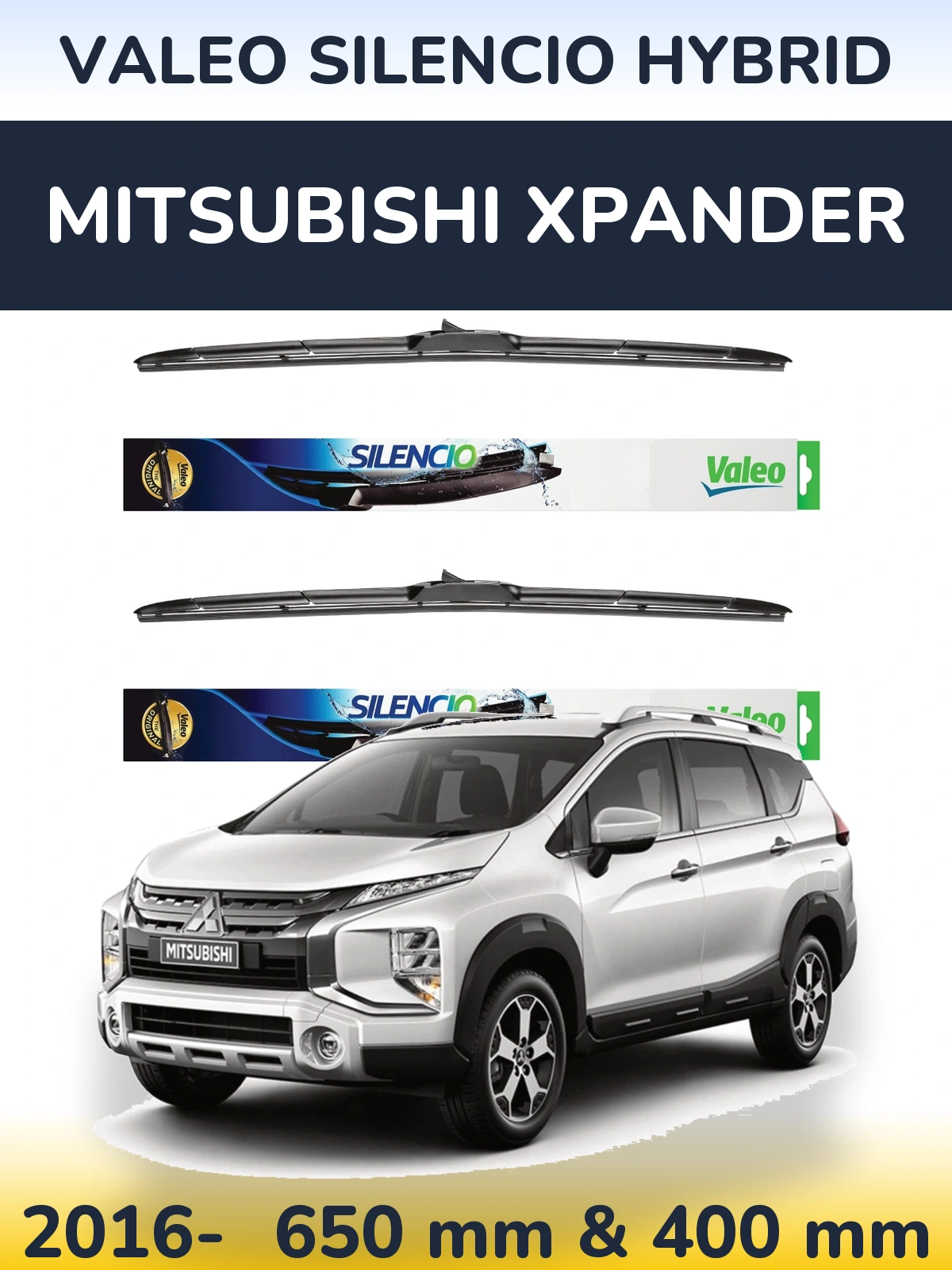 Sada předních stěračů Valeo Silencio Hybrid 650 a 400 mm pro Mitsubishi Xpander 2016-2026