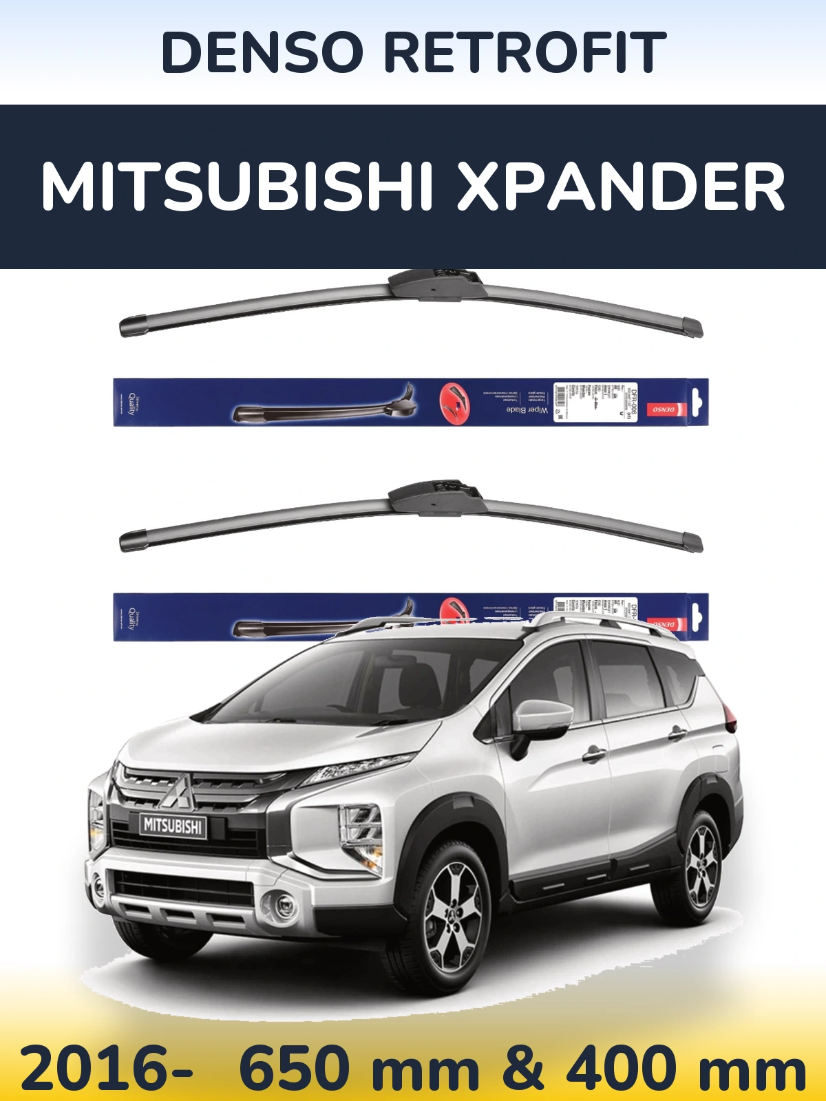 Sada předních stěračů Denso Retrofit 650 a 400 mm pro Mitsubishi Xpander 2016-2026