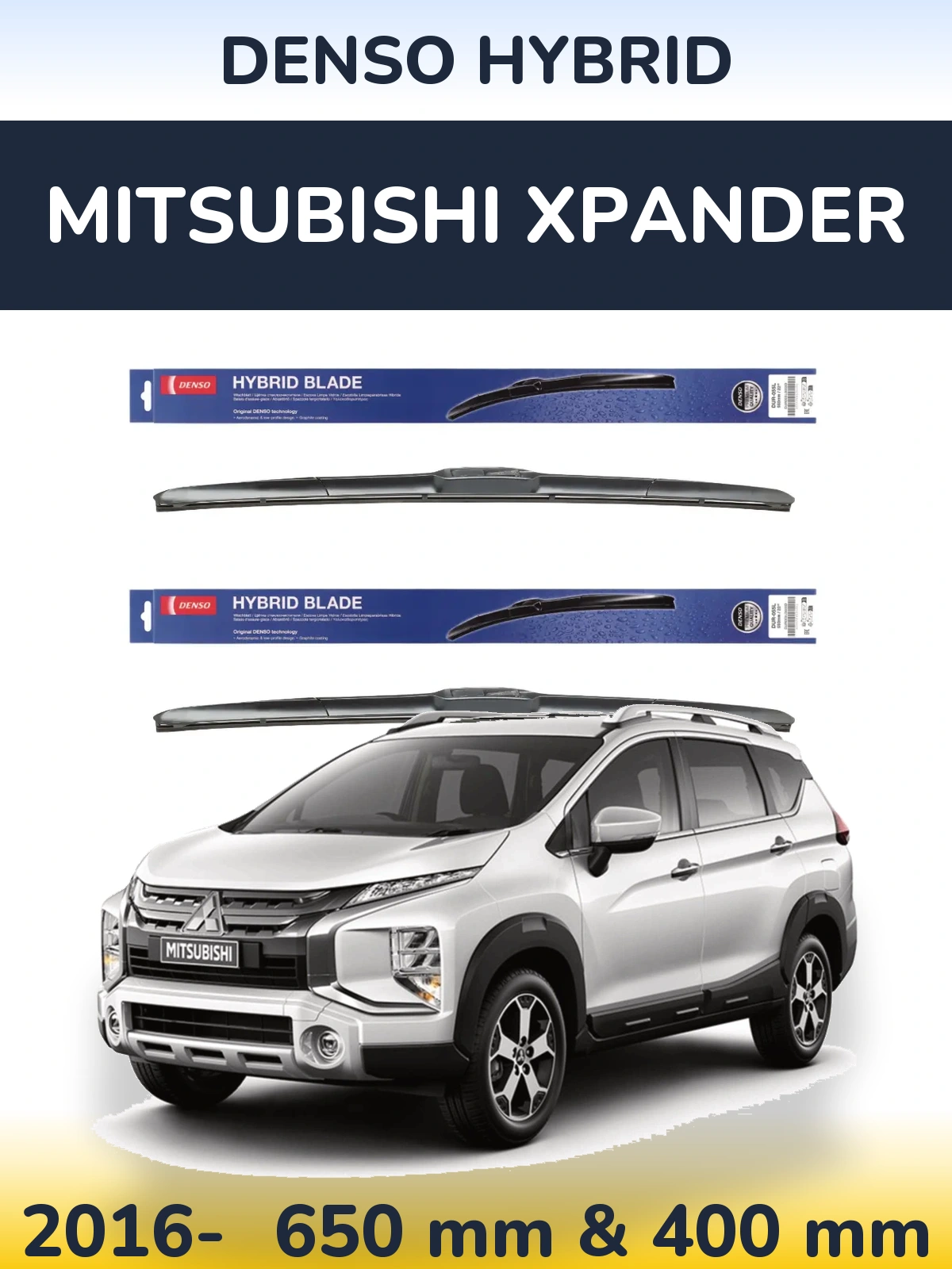 Sada předních stěračů Denso Hybrid 650 a 400 mm pro Mitsubishi Xpander 2016-2026