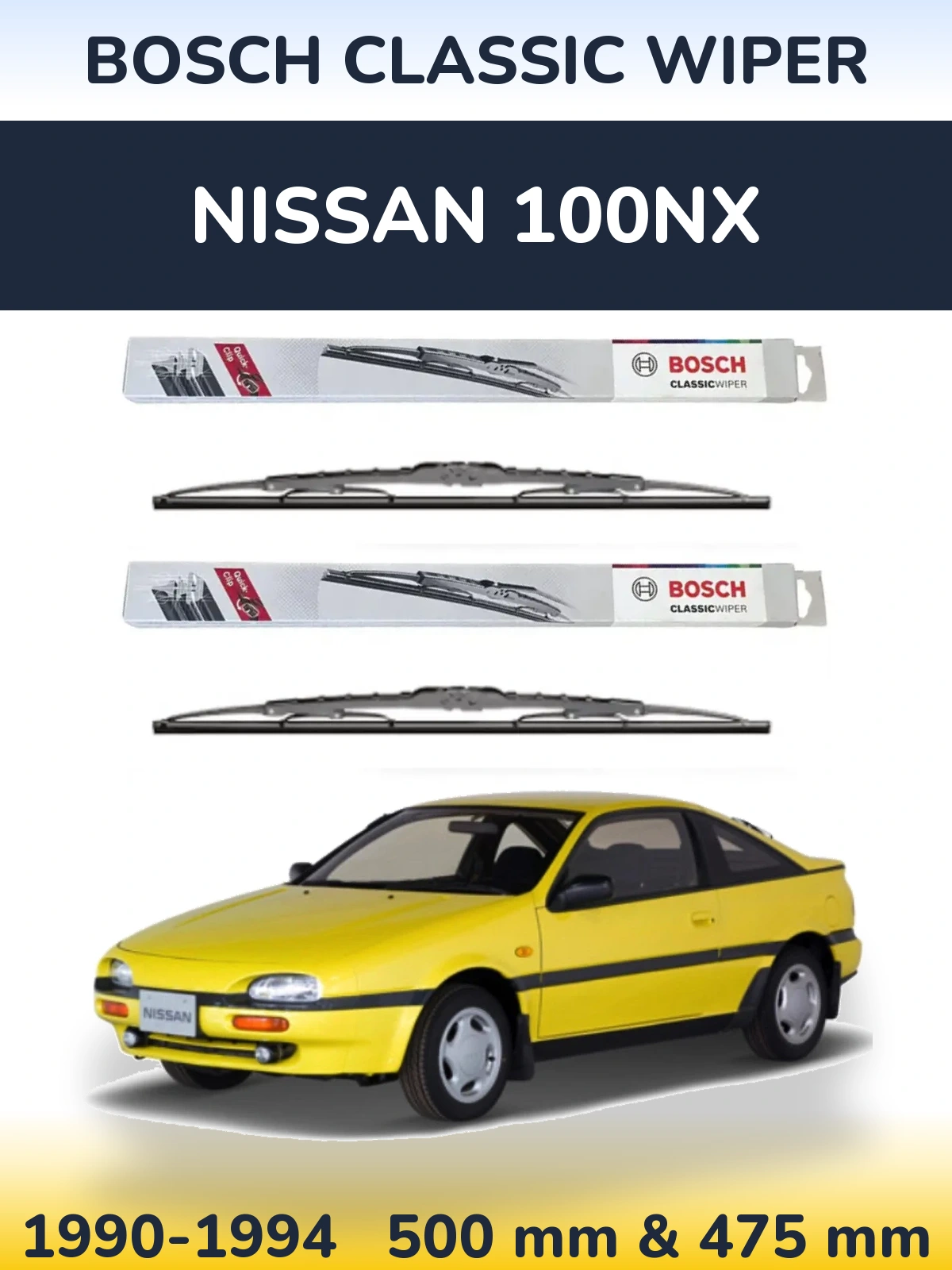 Sada předních stěračů BOSCH Classic Wiper 500 a 475 mm pro Nissan 100NX 1990-1994