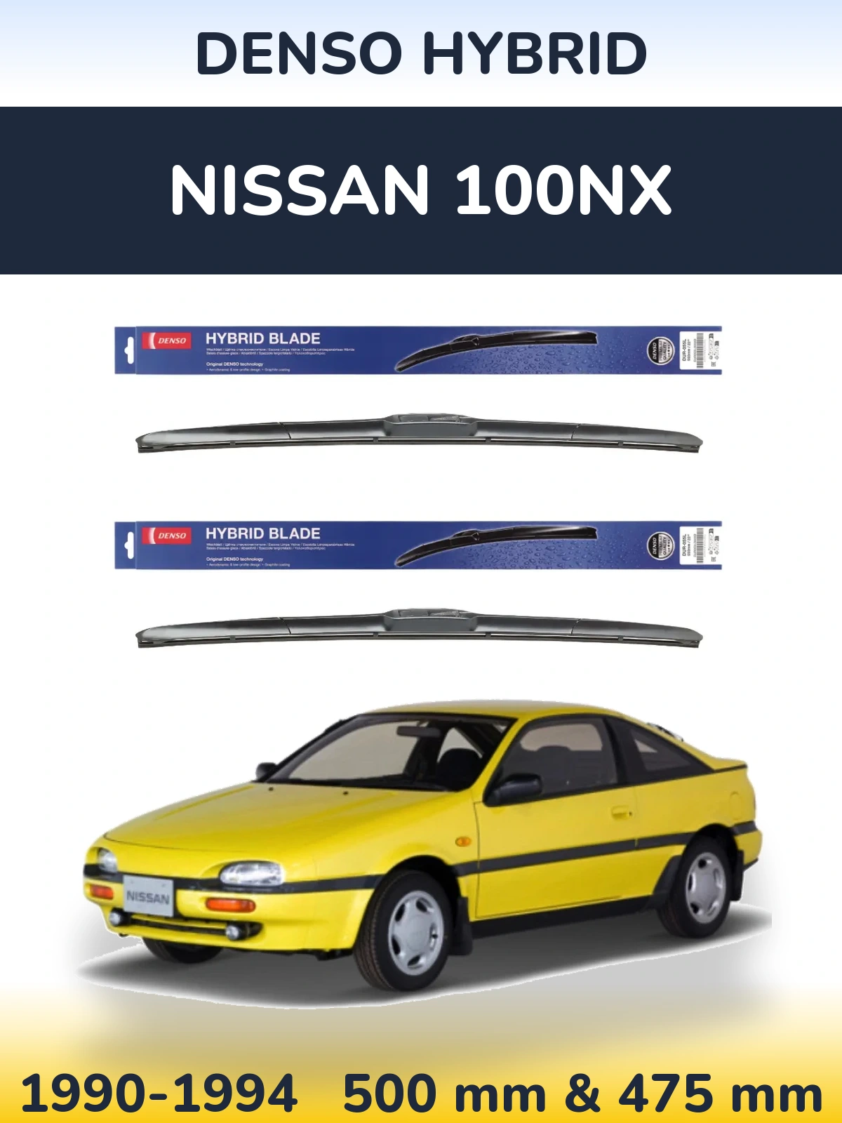Sada předních stěračů Denso Hybrid 500 a 475 mm pro Nissan 100NX 1990-1994