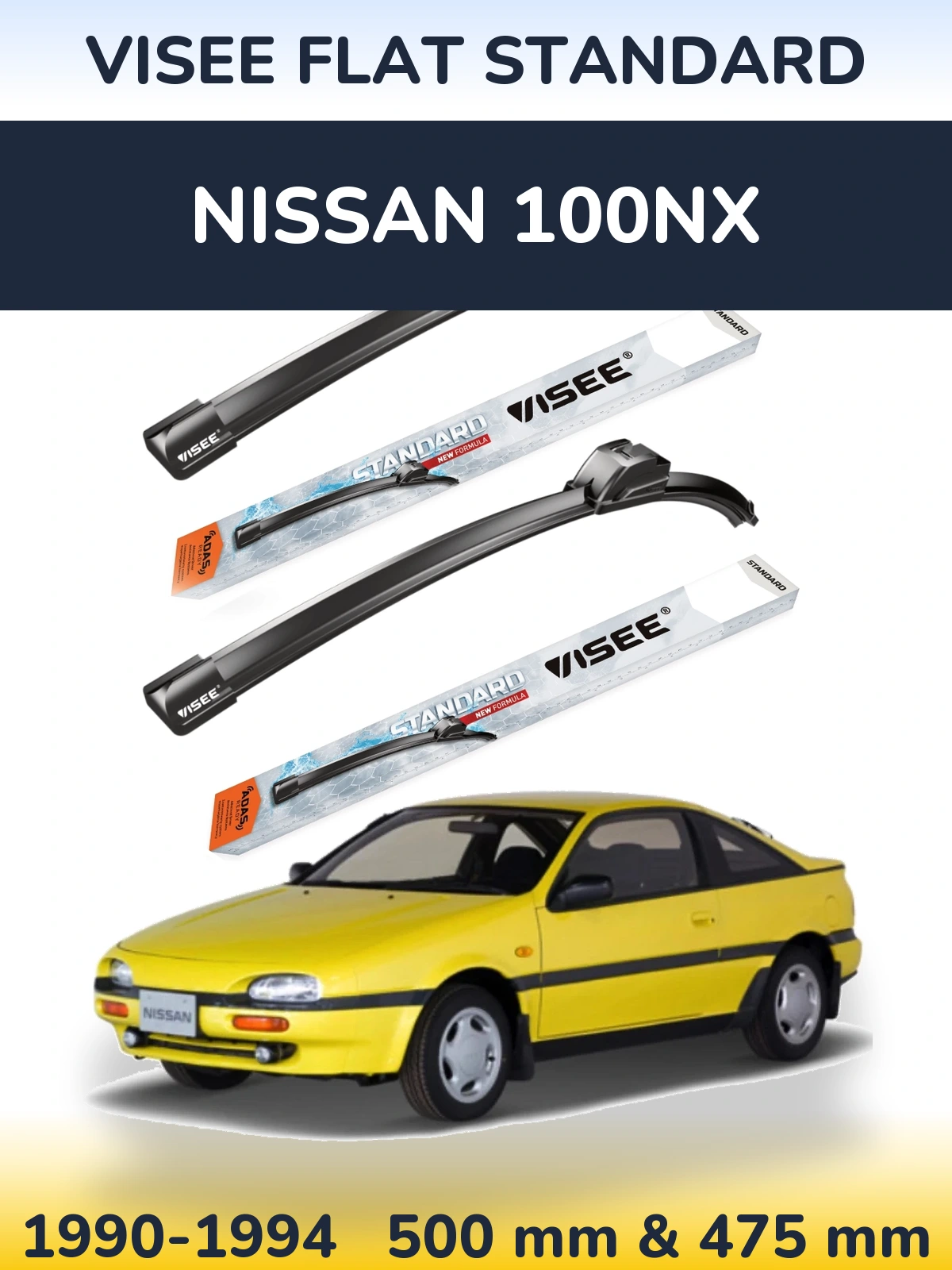 Sada předních stěračů VISEE FLAT STANDARD 500 a 475 mm pro Nissan 100NX 1990-1994