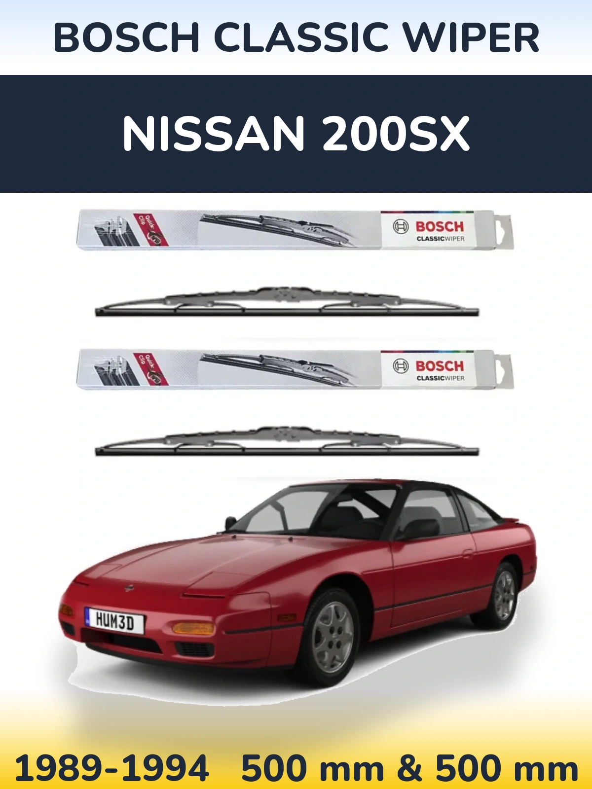 Sada předních stěračů BOSCH Classic Wiper 500 a 500 mm pro Nissan 200SX 1989-1994