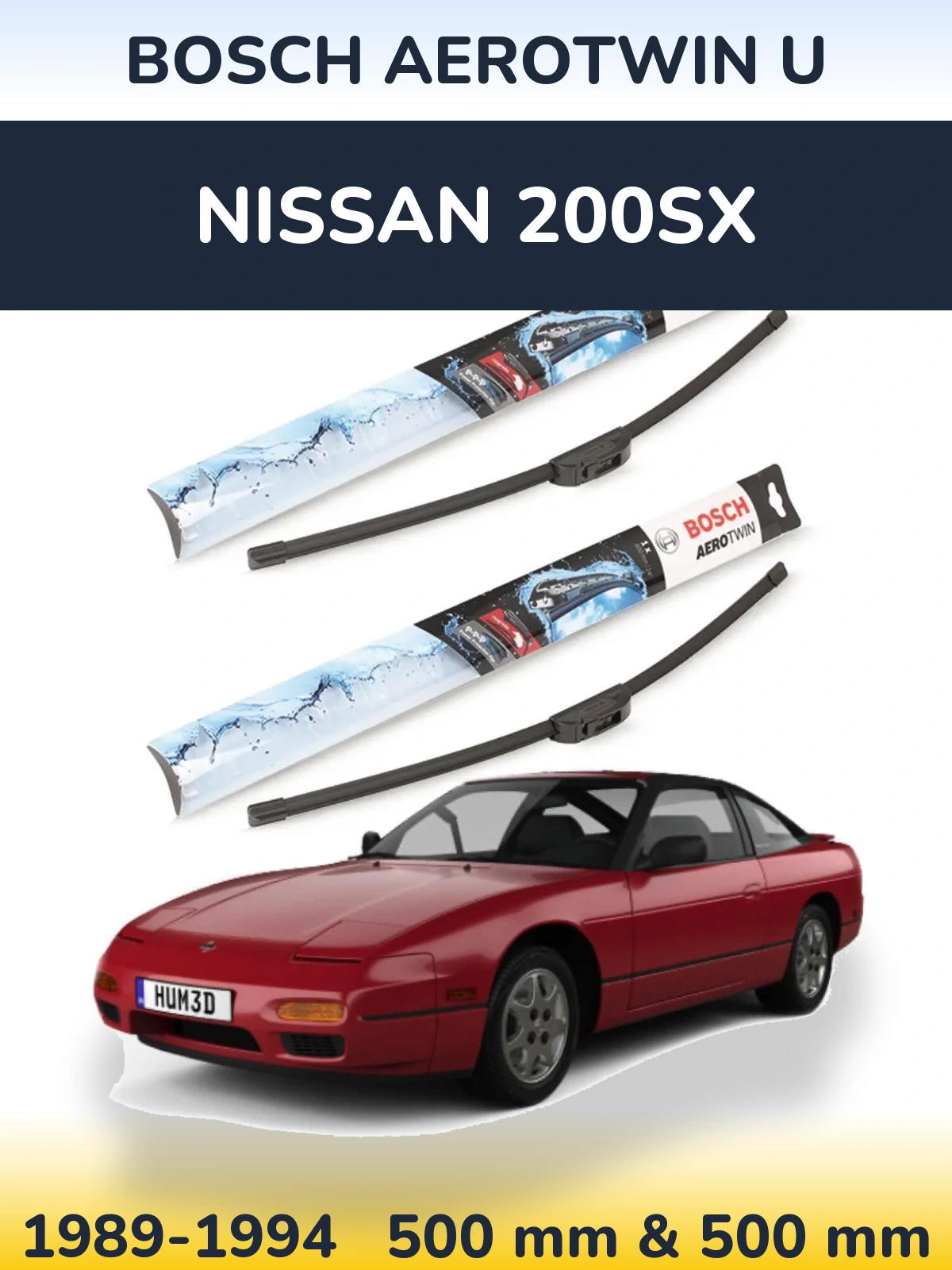 Sada předních stěračů BOSCH AeroTwin U 500 a 500 mm pro Nissan 200SX 1989-1994
