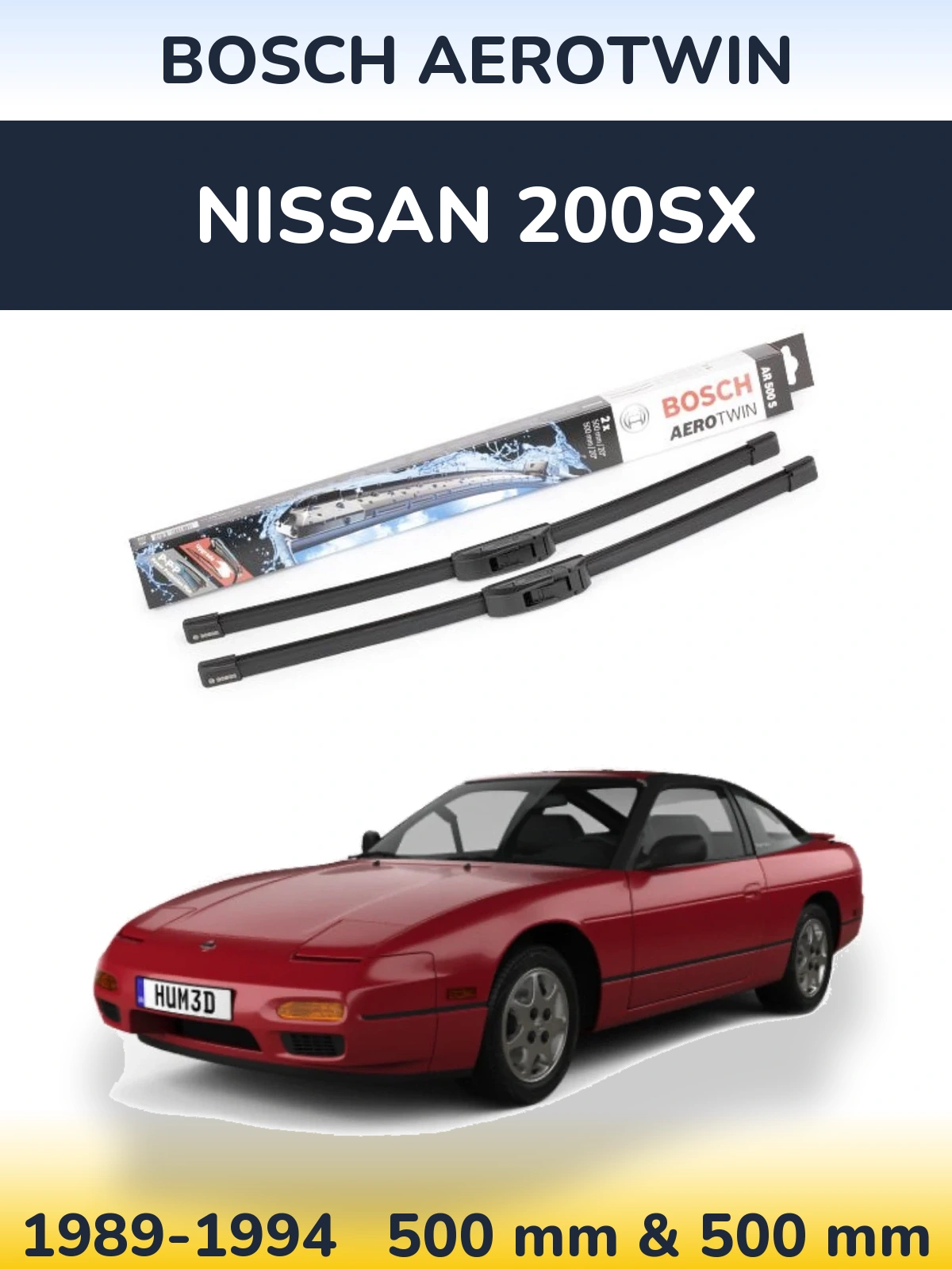 Sada předních stěračů BOSCH AeroTwin 500 a 500 mm pro Nissan 200SX 1989-1994