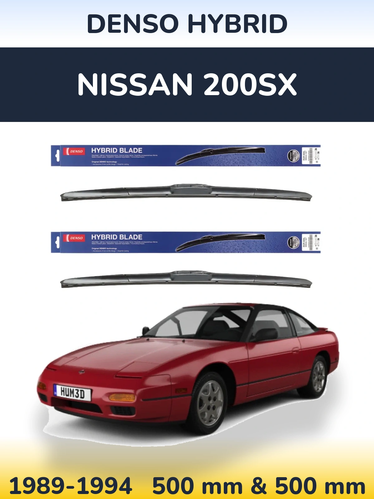 Sada předních stěračů Denso Hybrid 500 a 500 mm pro Nissan 200SX 1989-1994