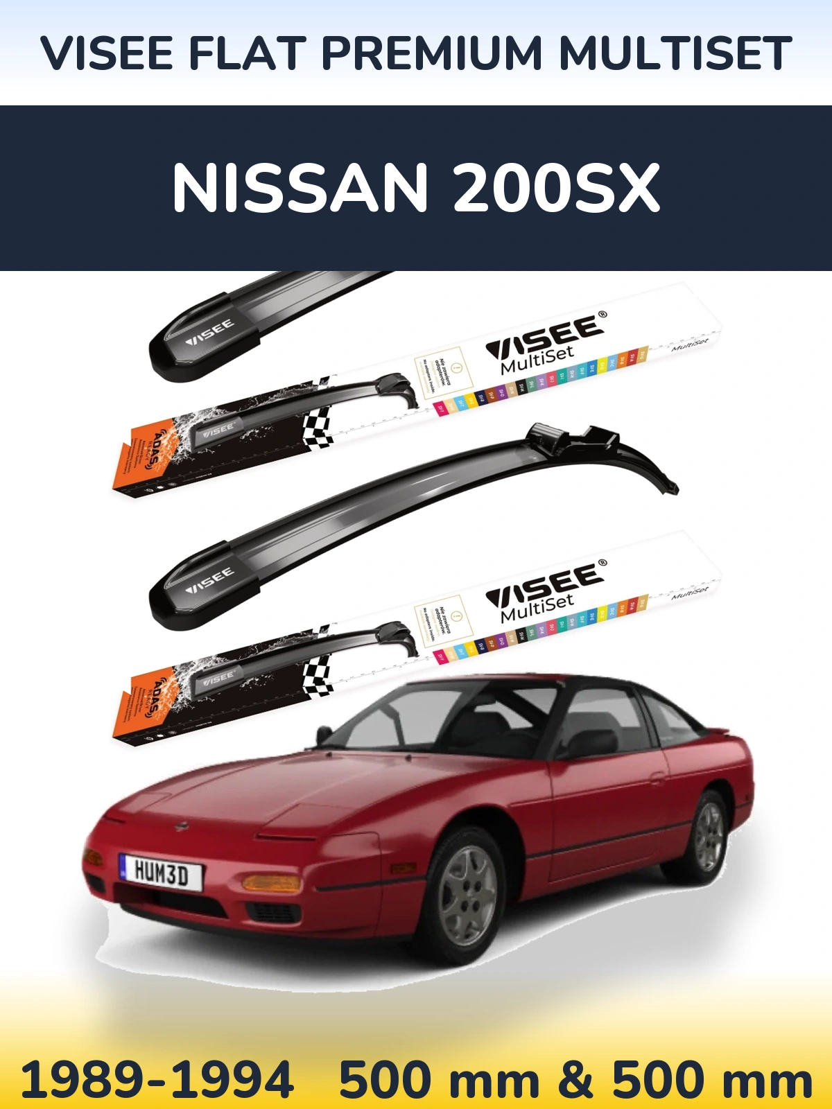 Sada předních stěračů VISEE FLAT PREMIUM MultiSet 500 a 500 mm pro Nissan 200SX 1989-1994