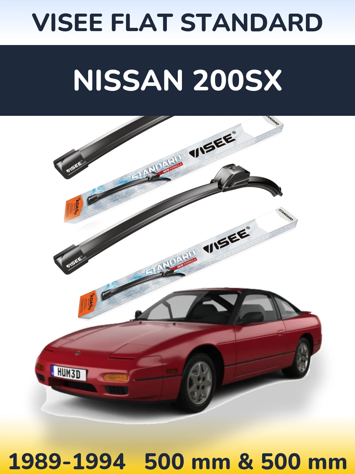 Sada předních stěračů VISEE FLAT STANDARD 500 a 500 mm pro Nissan 200SX 1989-1994