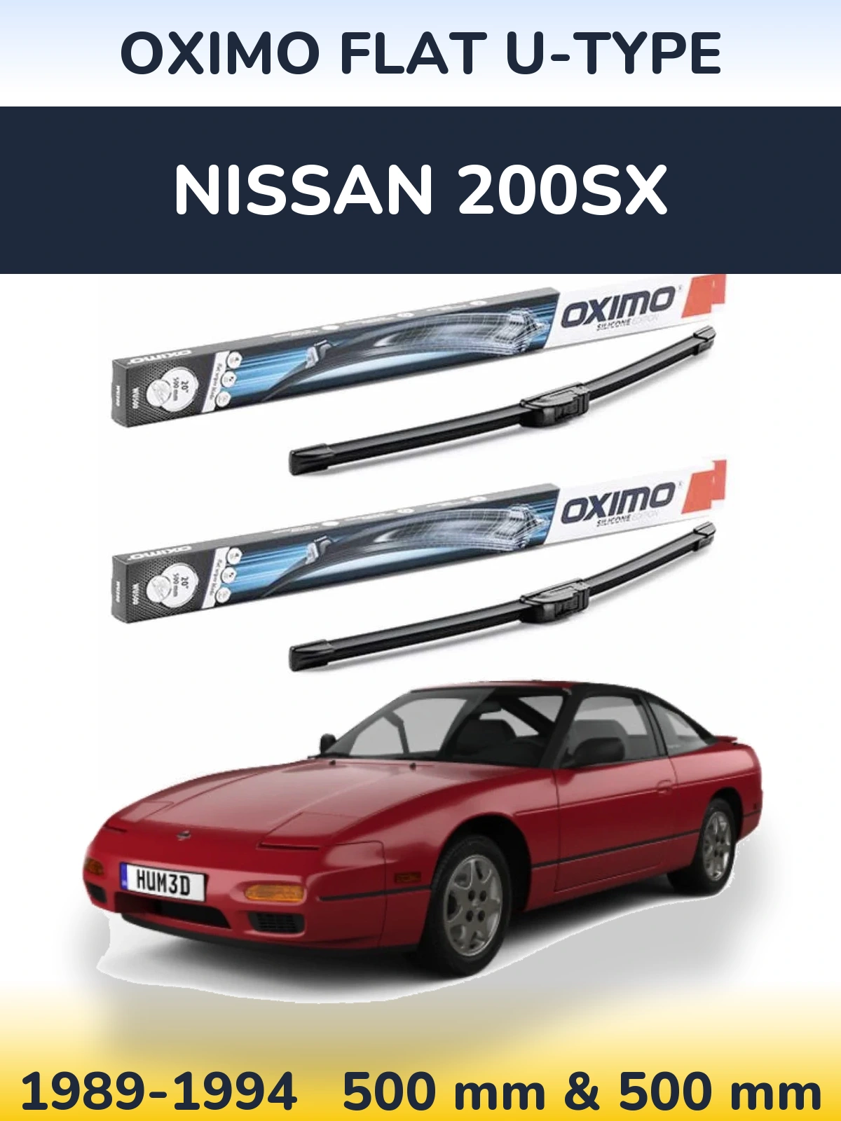Sada předních stěračů Oximo Flat U-type 500 a 500 mm pro Nissan 200SX 1989-1994
