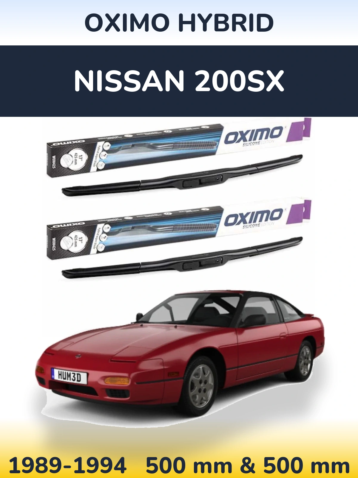 Sada předních stěračů Oximo Hybrid 500 a 500 mm pro Nissan 200SX 1989-1994