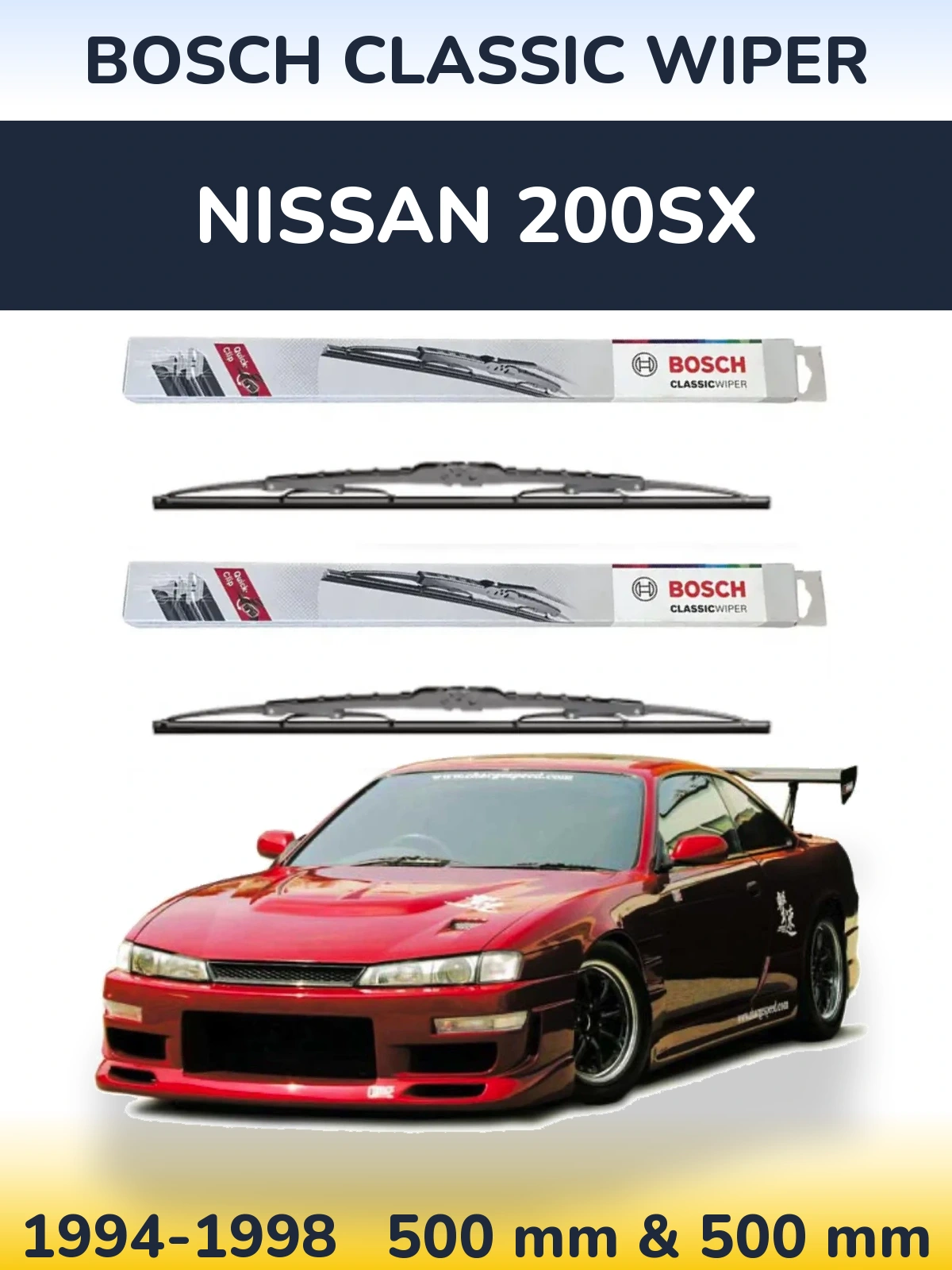 Sada předních stěračů BOSCH Classic Wiper 500 a 500 mm pro Nissan 200SX 1994-1998