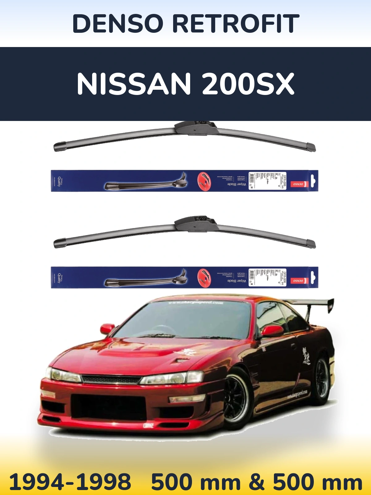 Sada předních stěračů Denso Retrofit 500 a 500 mm pro Nissan 200SX 1994-1998
