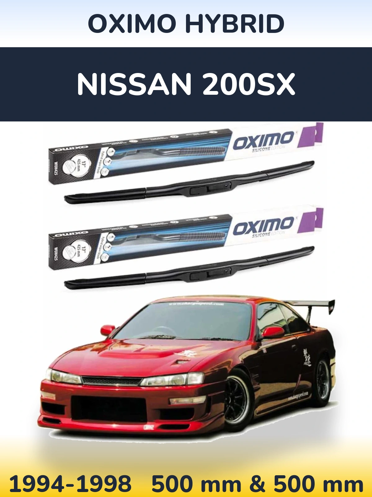 Sada předních stěračů Oximo Hybrid 500 a 500 mm pro Nissan 200SX 1994-1998