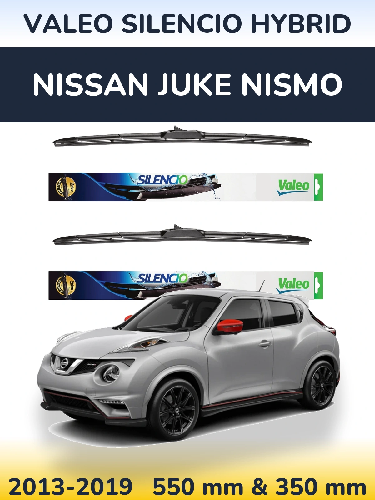 Sada předních stěračů Valeo Silencio Hybrid 550 a 350 mm pro Nissan Juke Nismo 2013-2019