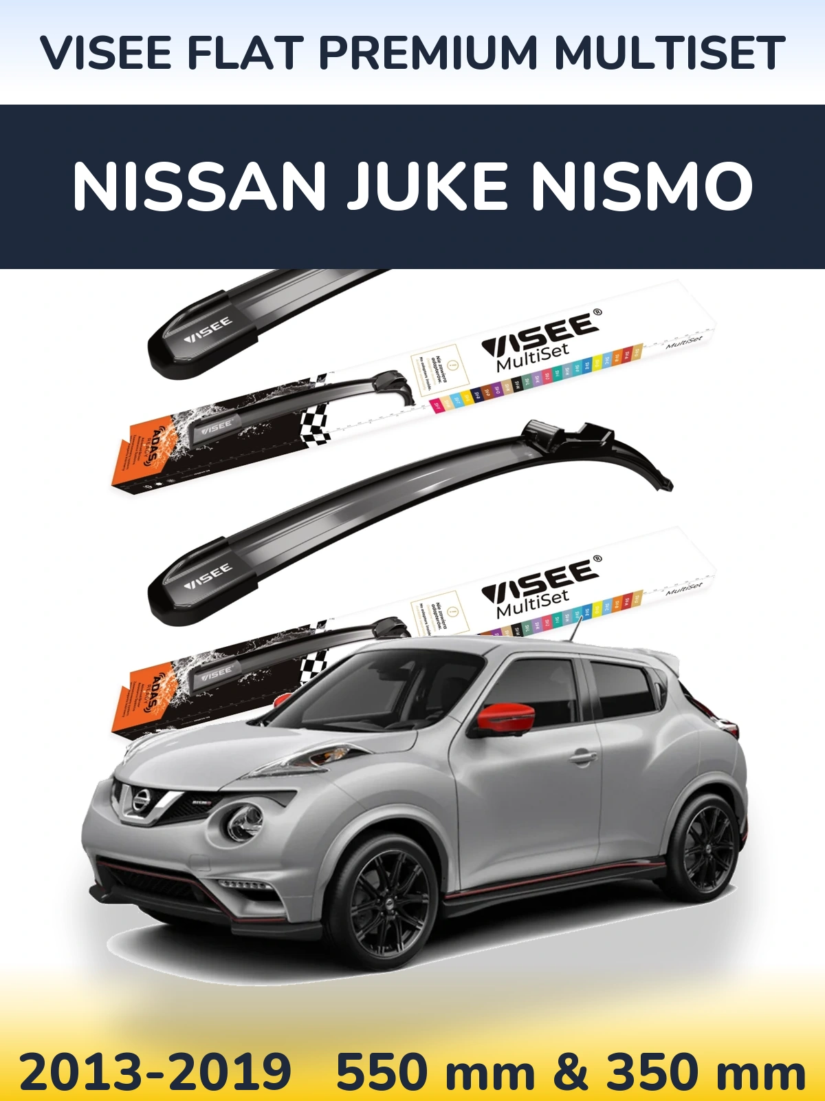Sada předních stěračů VISEE FLAT PREMIUM MultiSet 550 a 350 mm pro Nissan Juke Nismo 2013-2019
