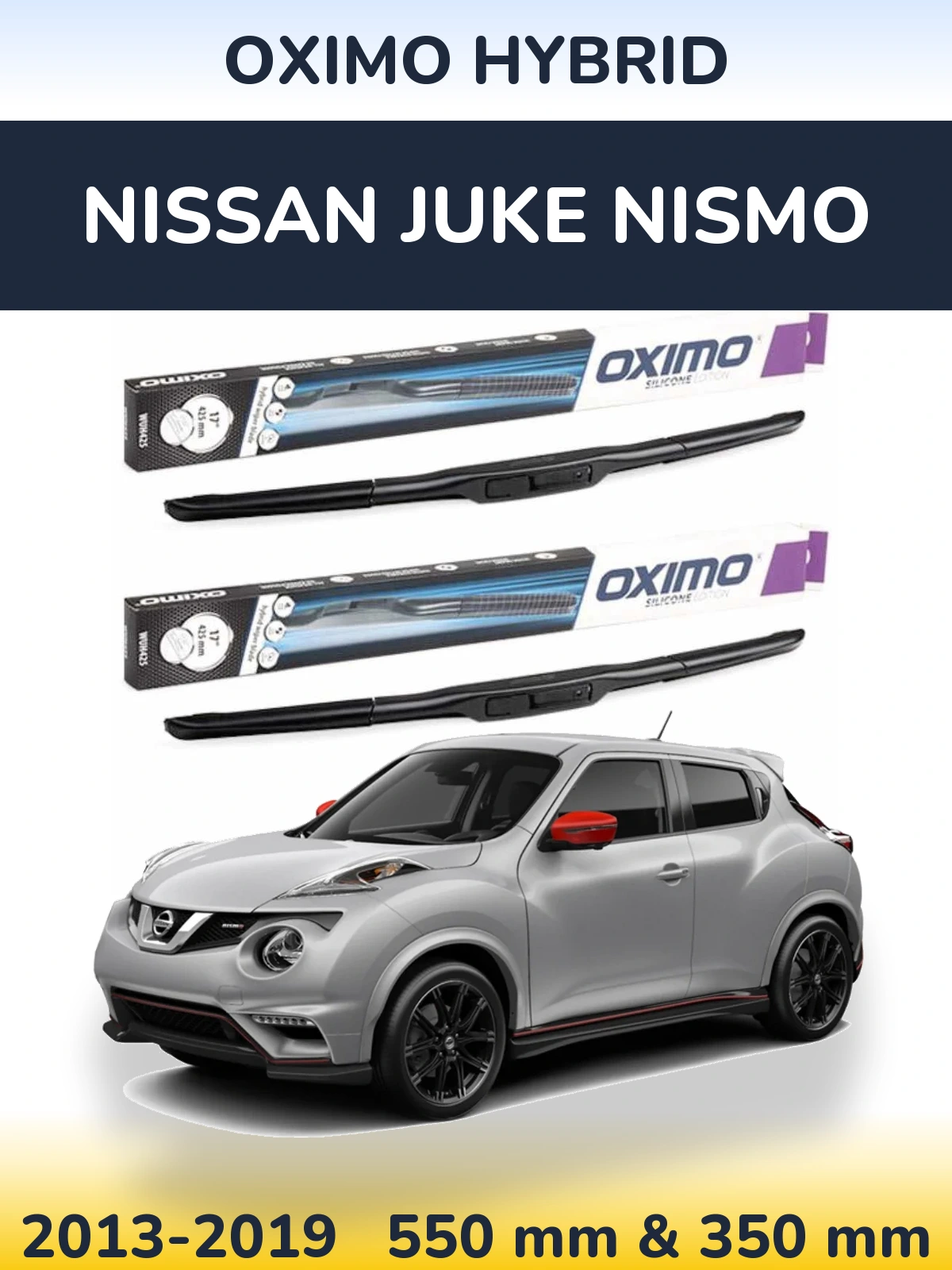 Sada předních stěračů Oximo Hybrid 550 a 350 mm pro Nissan Juke Nismo 2013-2019