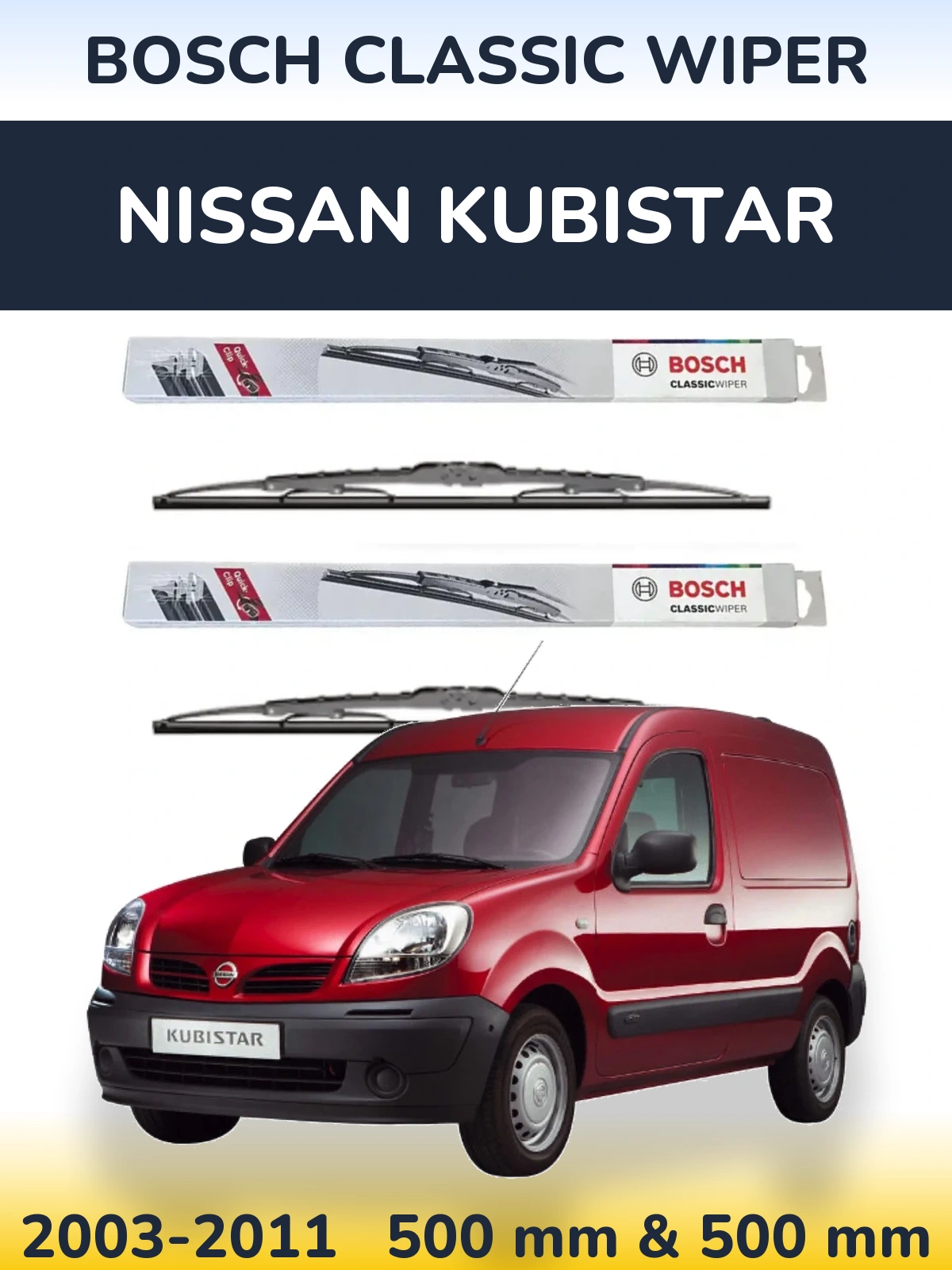 Sada předních stěračů BOSCH Classic Wiper 500 a 500 mm pro Nissan Kubistar 2003-2011