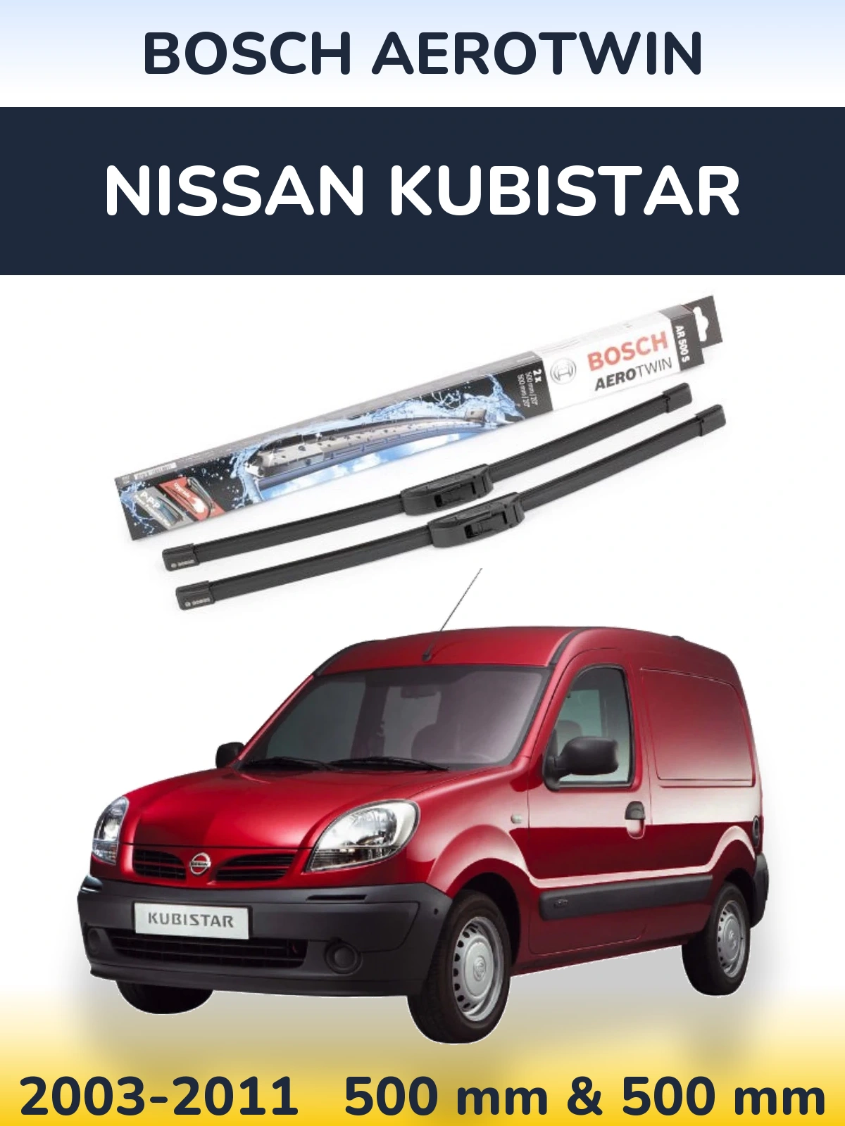 Sada předních stěračů BOSCH AeroTwin 500 a 500 mm pro Nissan Kubistar 2003-2011