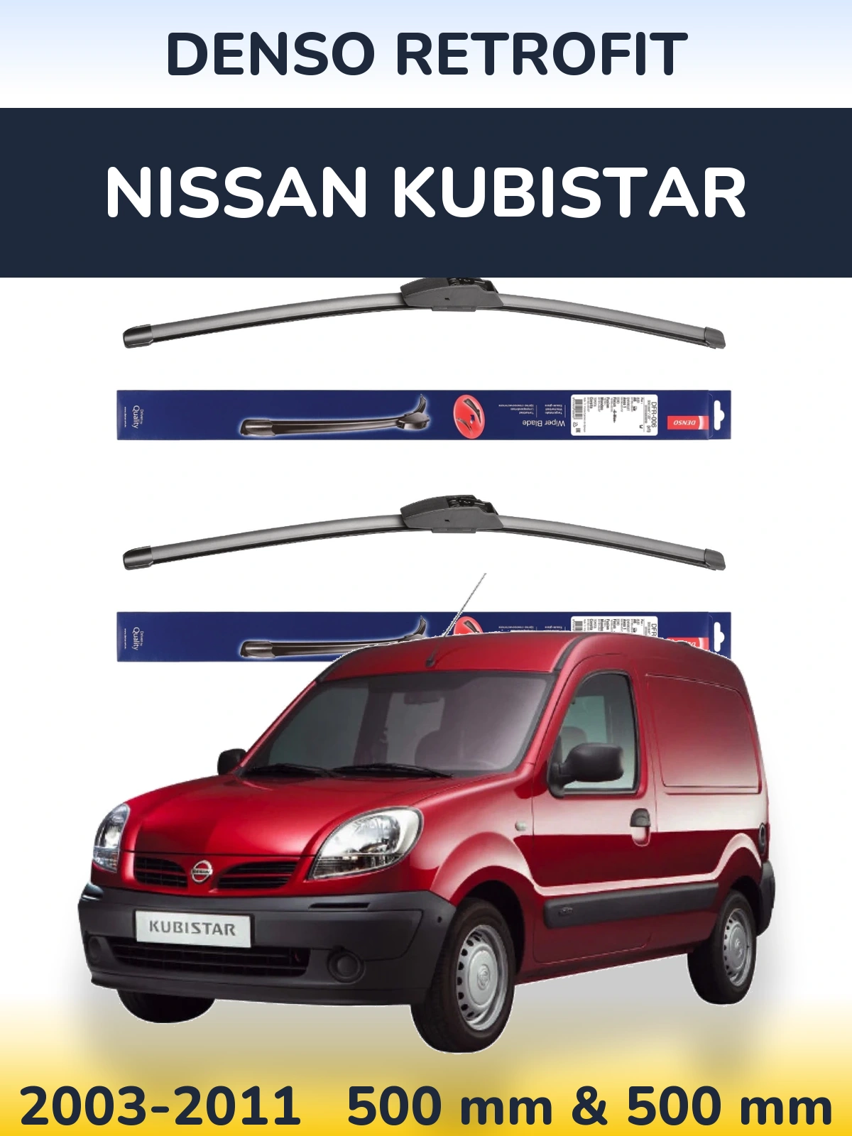Комплект передніх щіток Denso Retrofit 500 & 500 мм для Nissan Kubistar 2003-2011