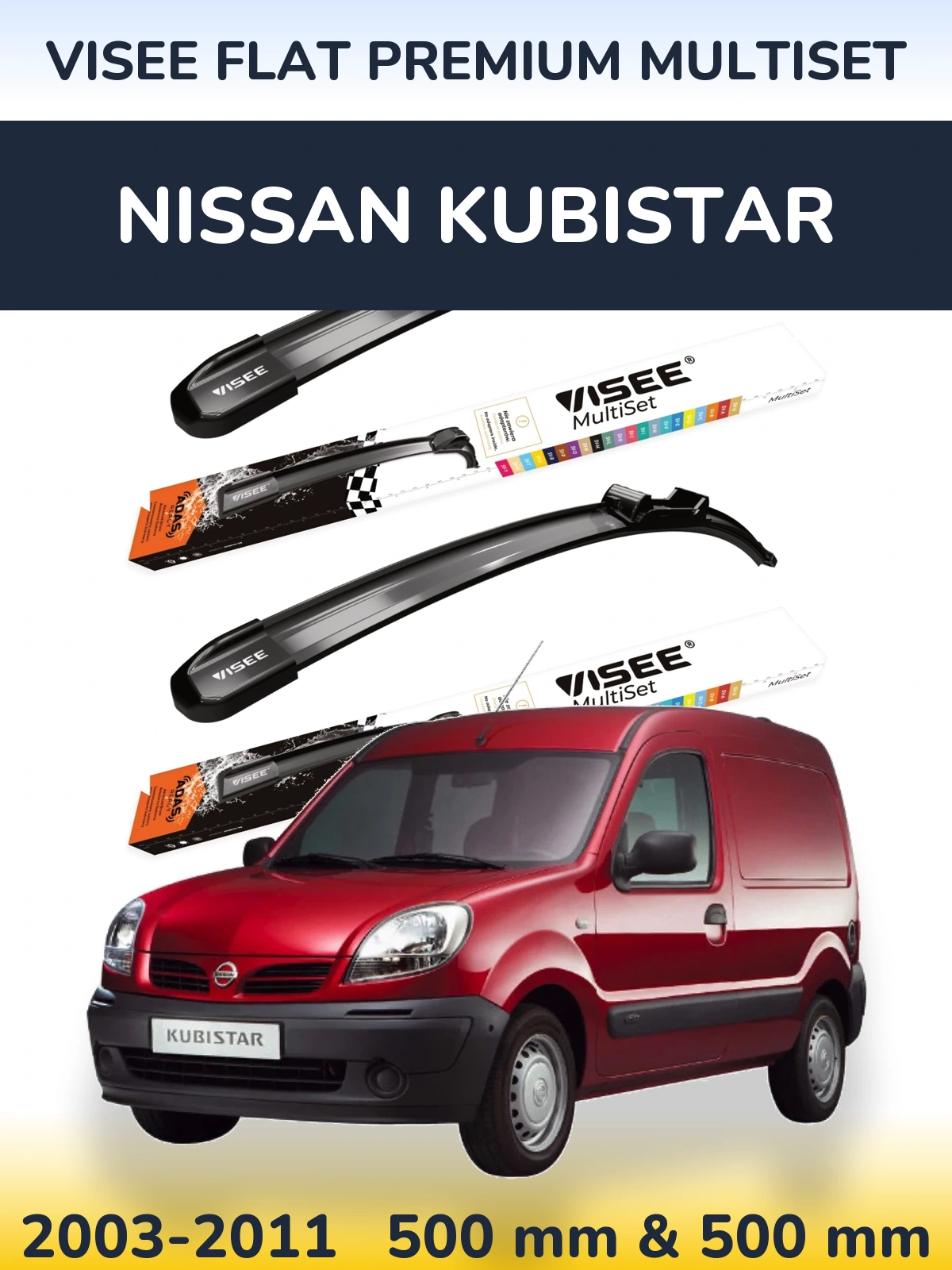 Sada předních stěračů VISEE FLAT PREMIUM MultiSet 500 a 500 mm pro Nissan Kubistar 2003-2011