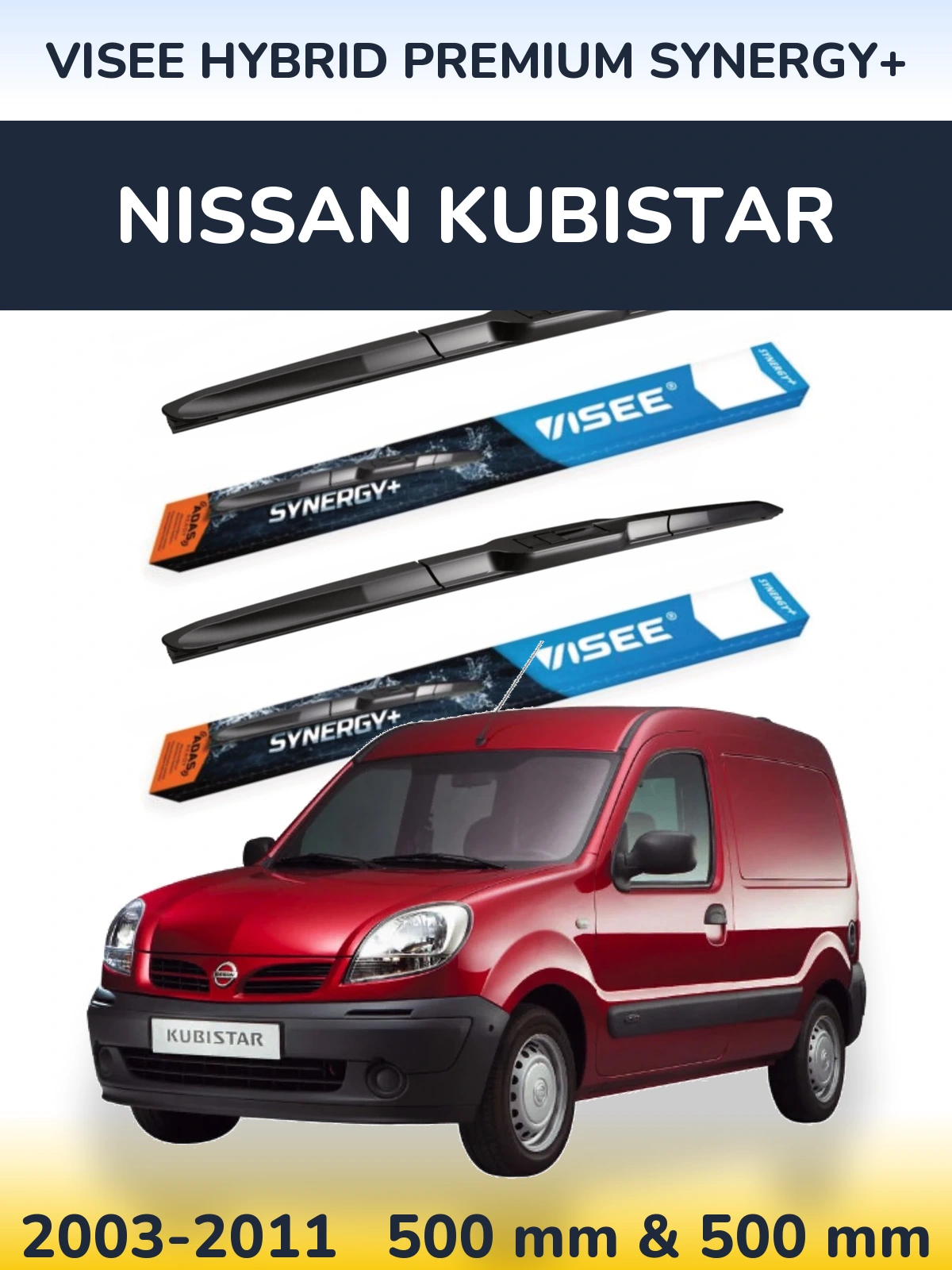 Sada předních stěračů VISEE HYBRID PREMIUM SYNERGY+ 500 a 500 mm pro Nissan Kubistar 2003-2011