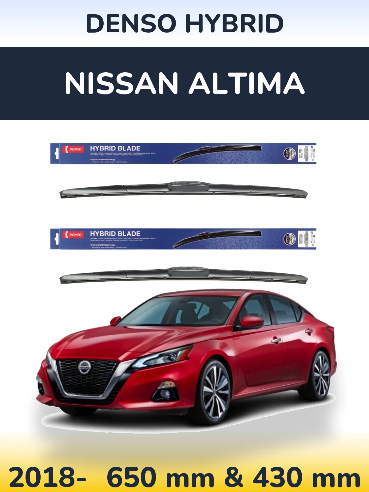 Sada předních stěračů Denso Hybrid 650 a 430 mm pro Nissan Altima 2018-2026
