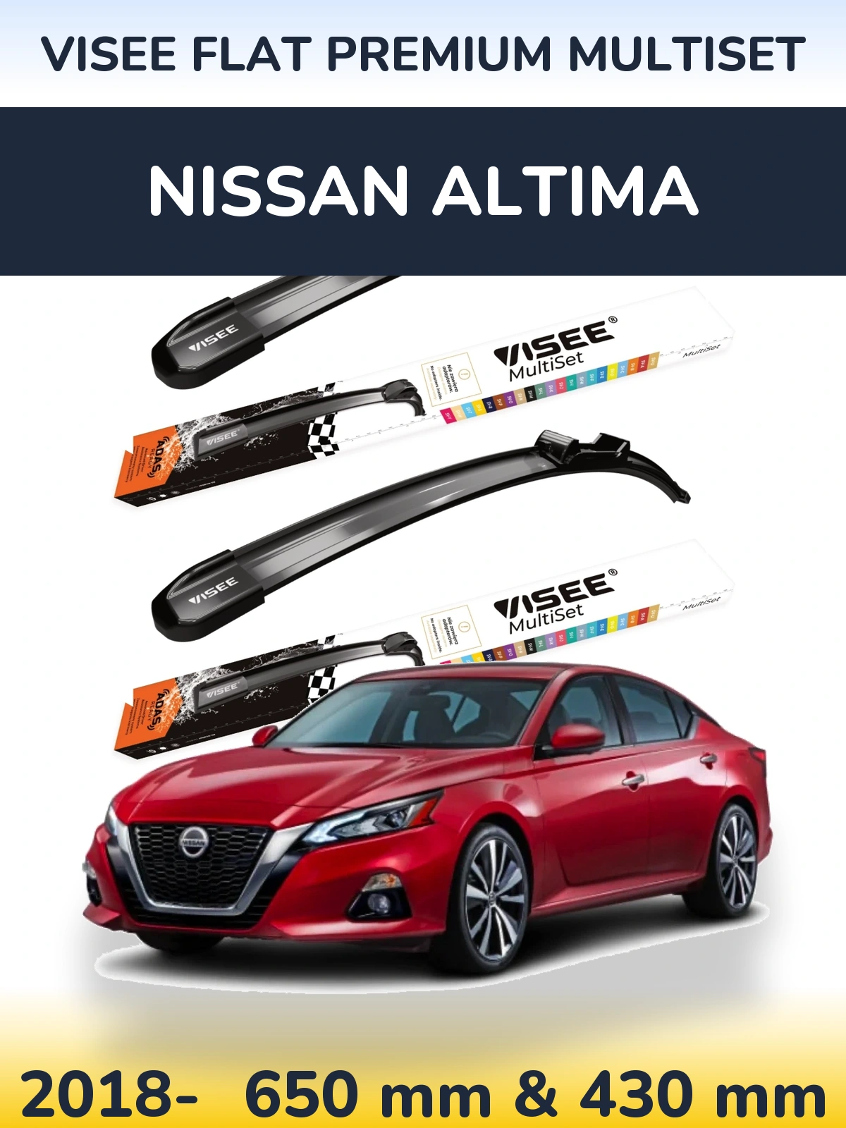Комплект передніх щіток VISEE FLAT PREMIUM MultiSet 650 & 430 мм для Nissan Altima 2018-2026