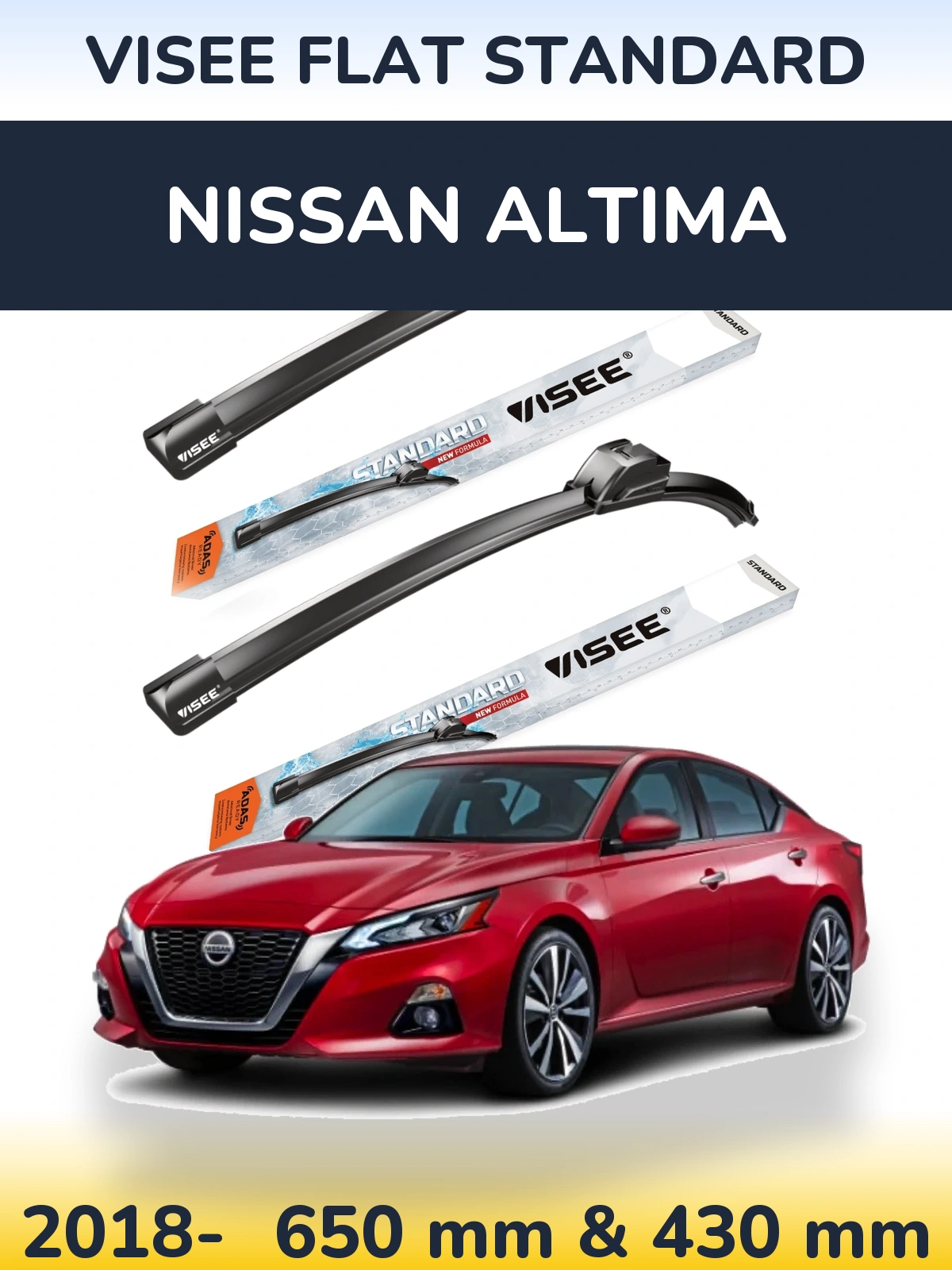 Sada předních stěračů VISEE FLAT STANDARD 650 a 430 mm pro Nissan Altima 2018-2026