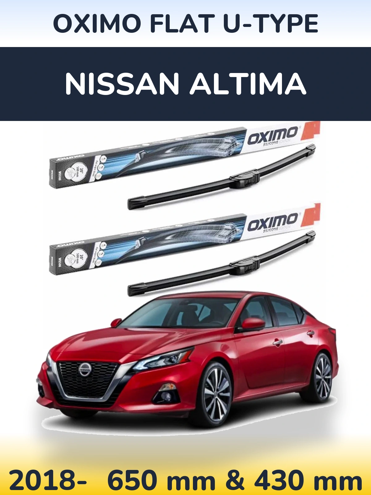 Sada předních stěračů Oximo Flat U-type 650 a 430 mm pro Nissan Altima 2018-2026