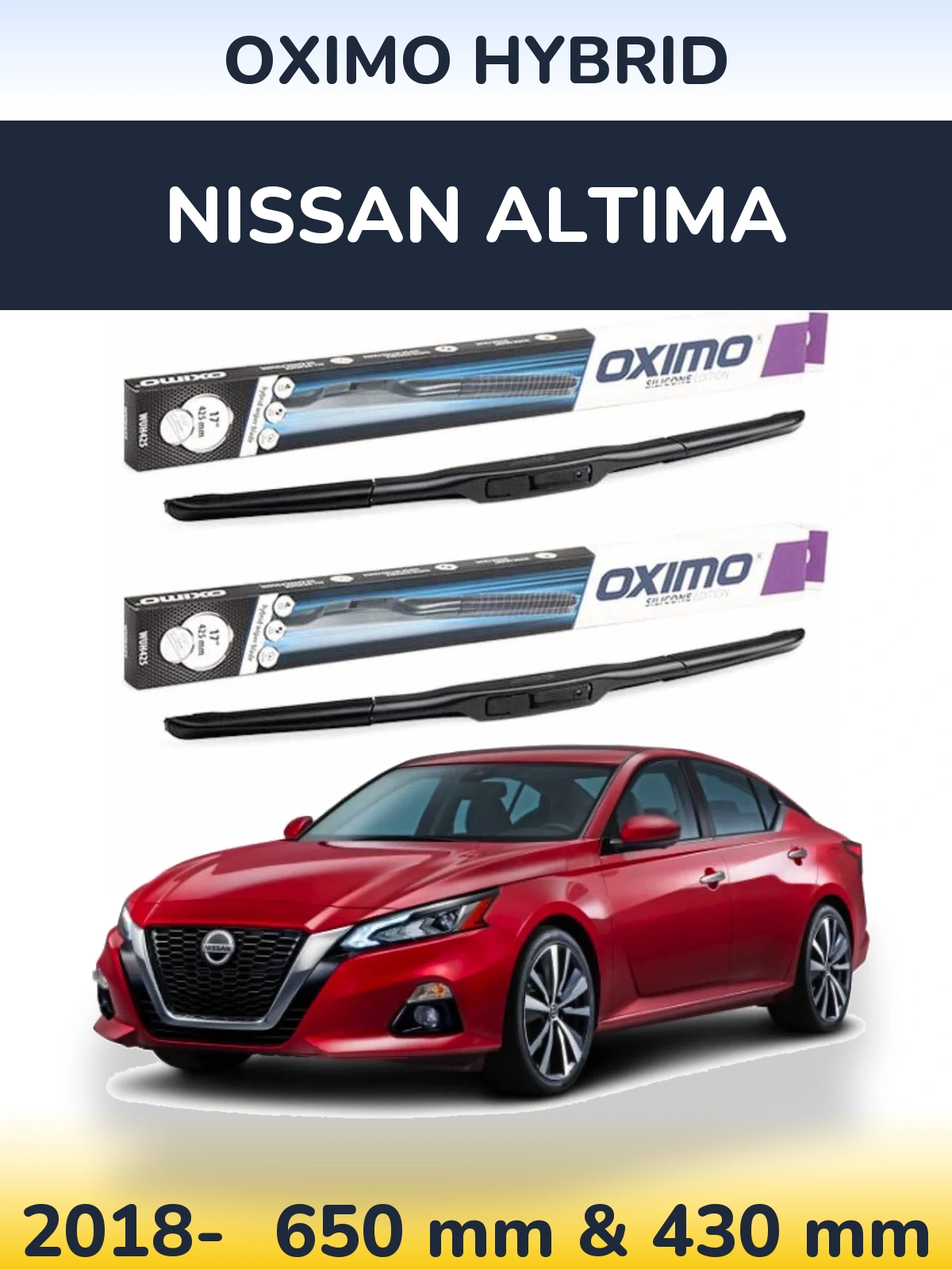 Sada předních stěračů Oximo Hybrid 650 a 430 mm pro Nissan Altima 2018-2026