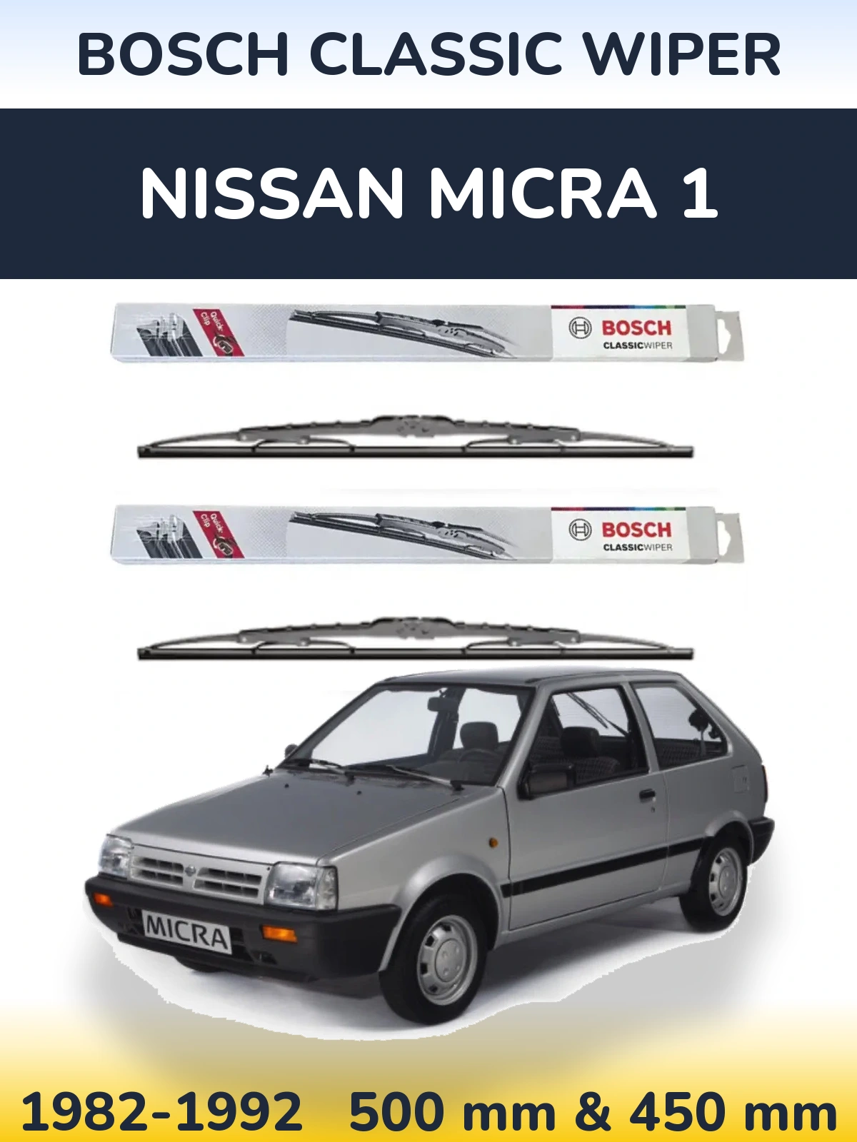 Sada předních stěračů BOSCH Classic Wiper 500 a 450 mm pro Nissan Micra 1 1982-1992