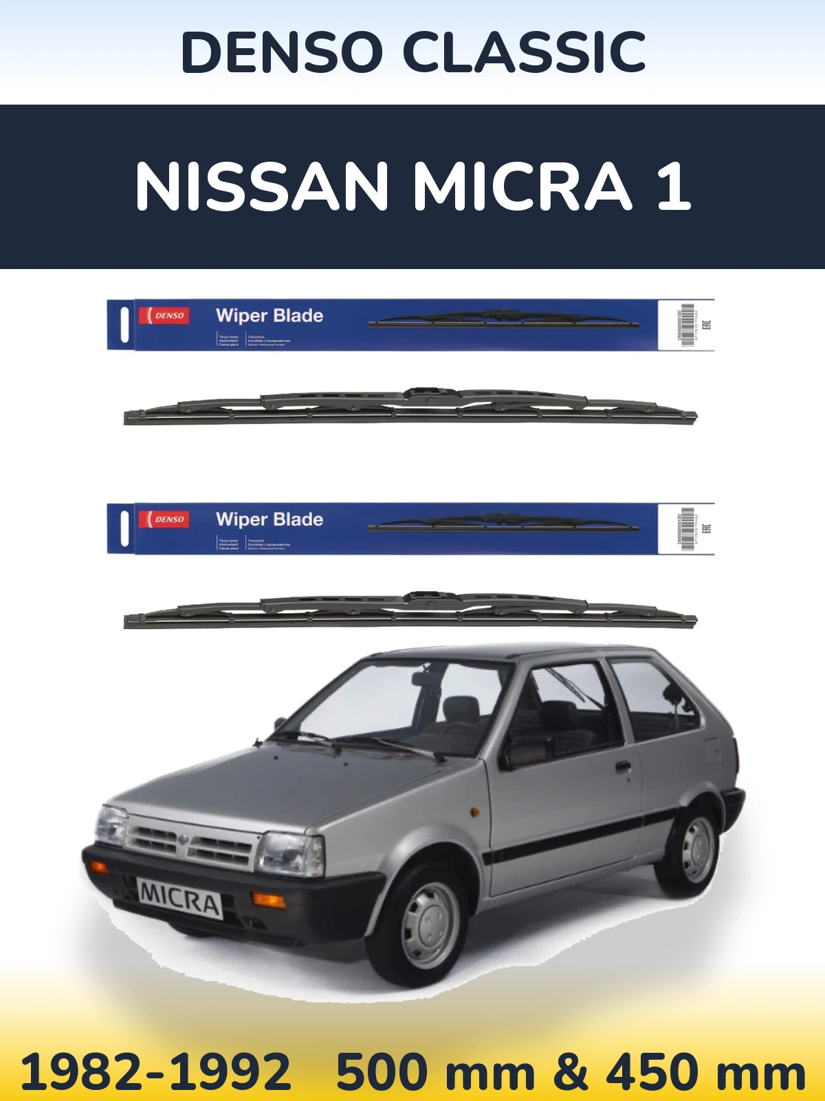 Sada předních stěračů Denso Classic 500 a 450 mm pro Nissan Micra 1 1982-1992